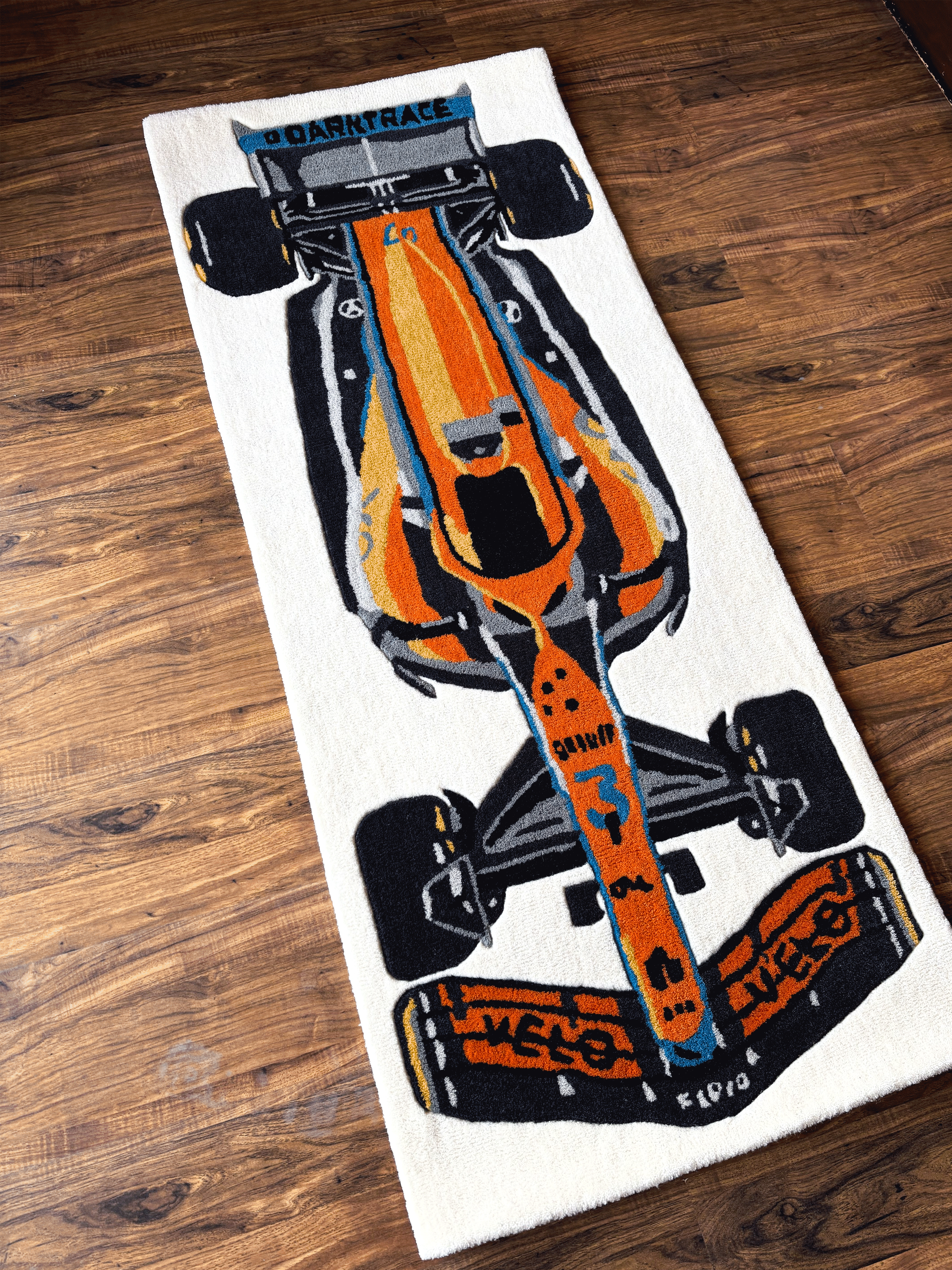 F1 McLaren inspired Racing Car hand tufted Rug