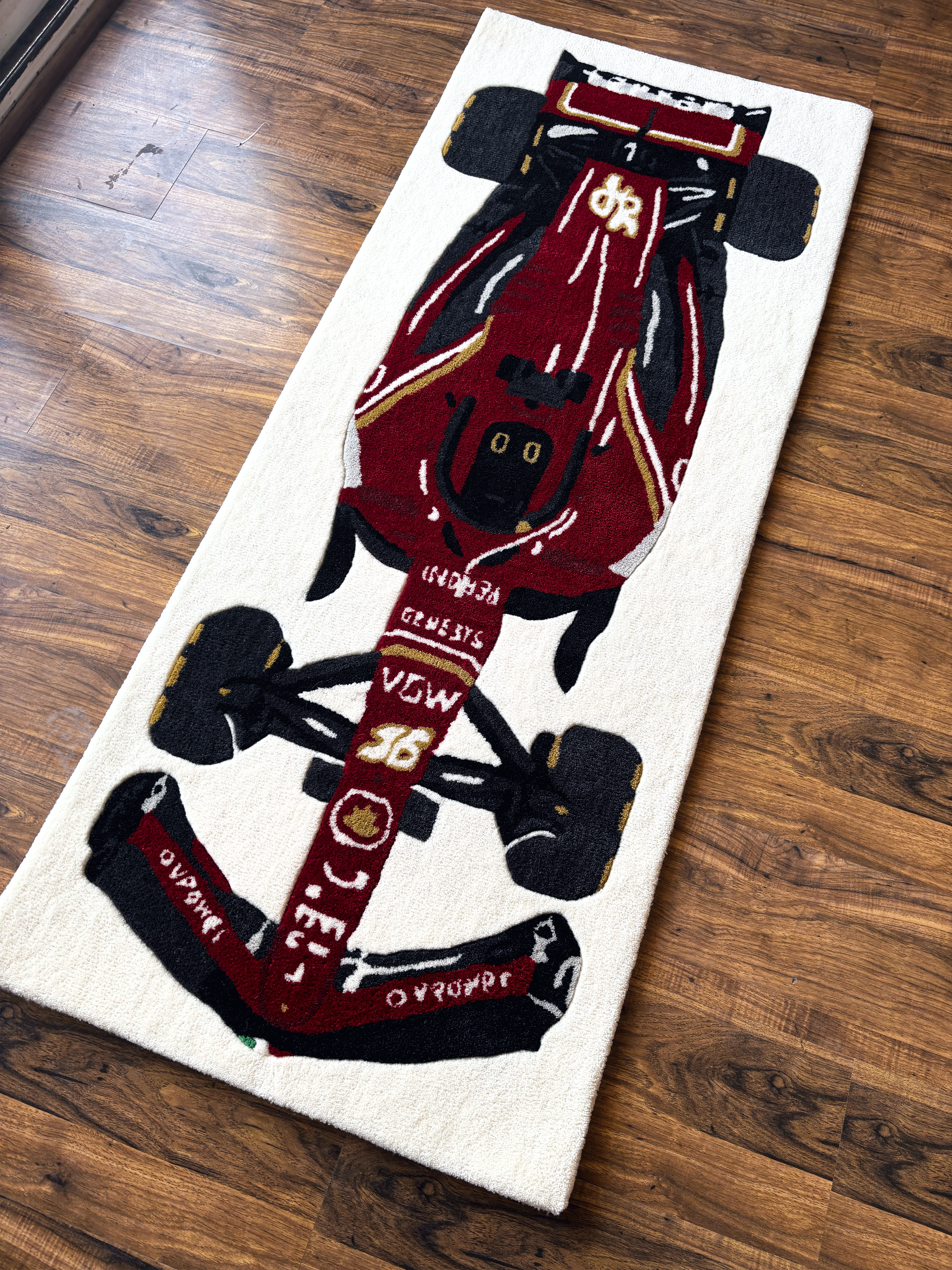 F1 RED inspired Racing Car hand tufted Rug