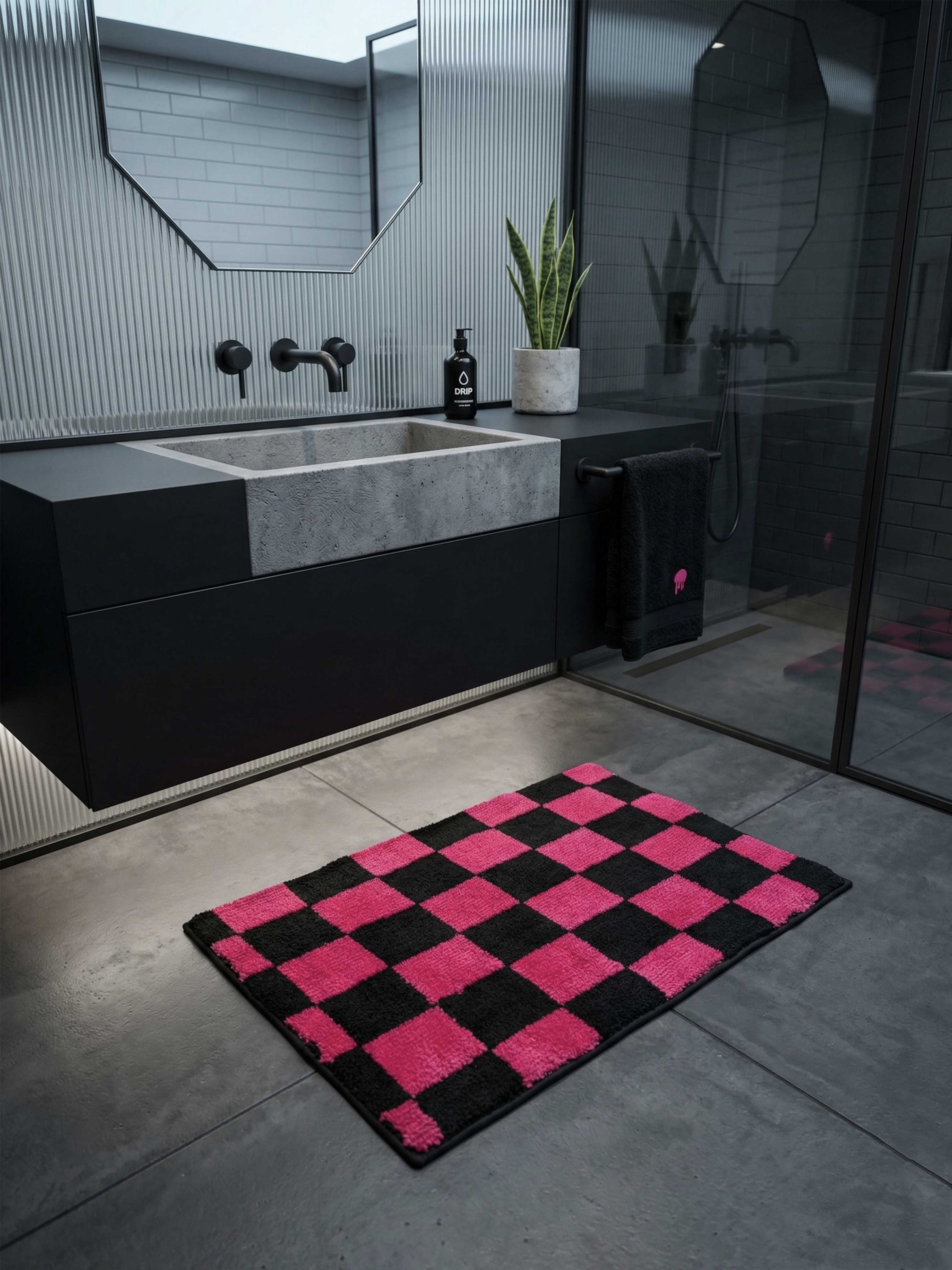 Pink & Black Check Bath Mat