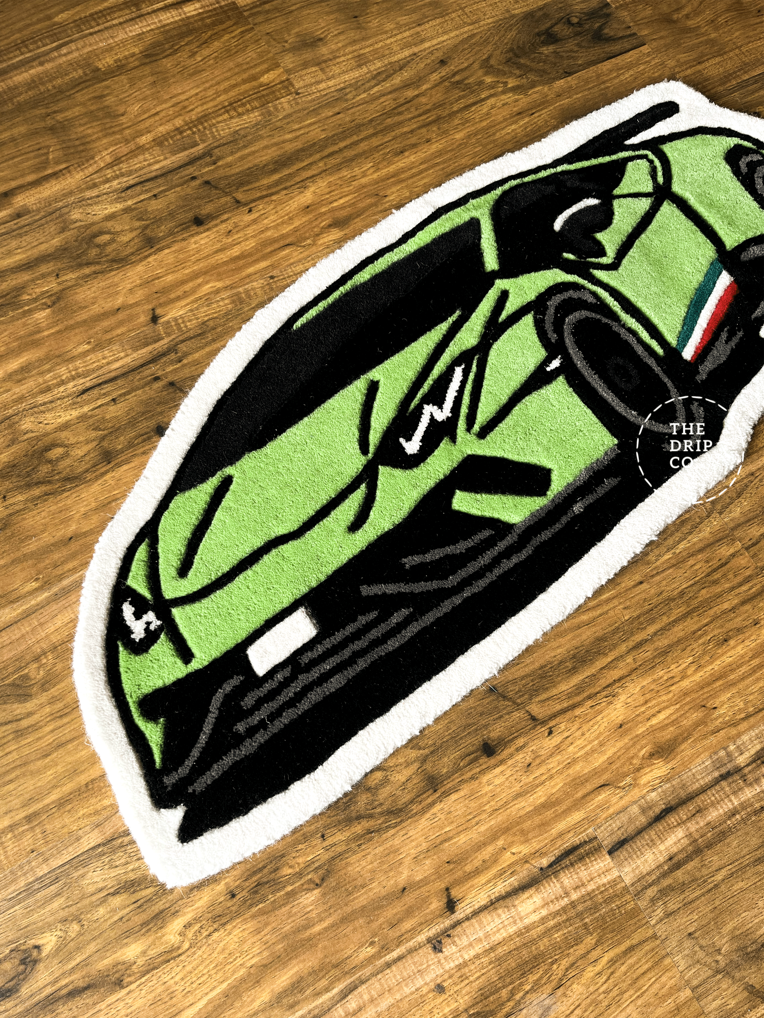 Green Sports Car Hand Tufted Rug