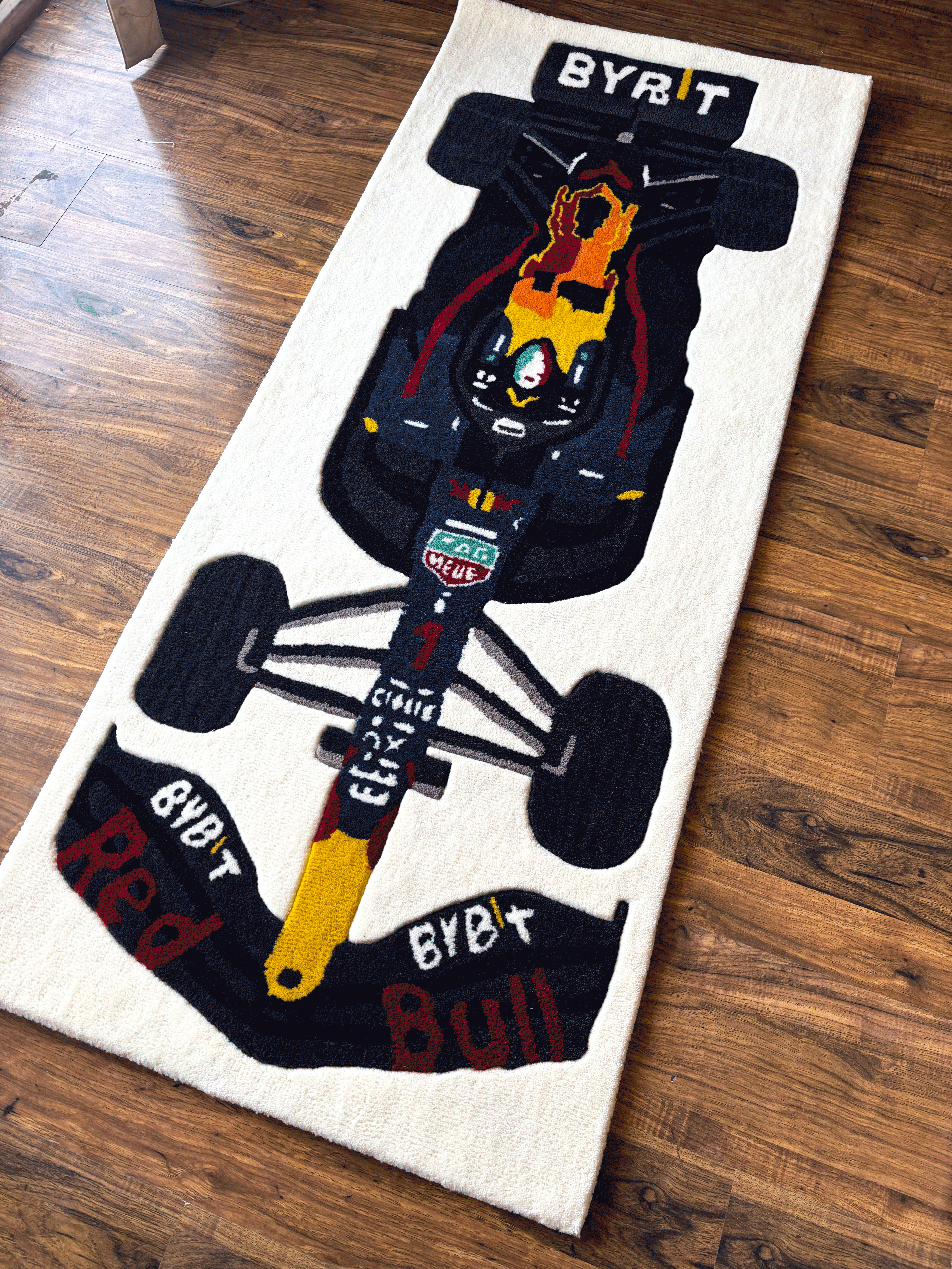F1 Redbull inspired Racing Car hand tufted Rug
