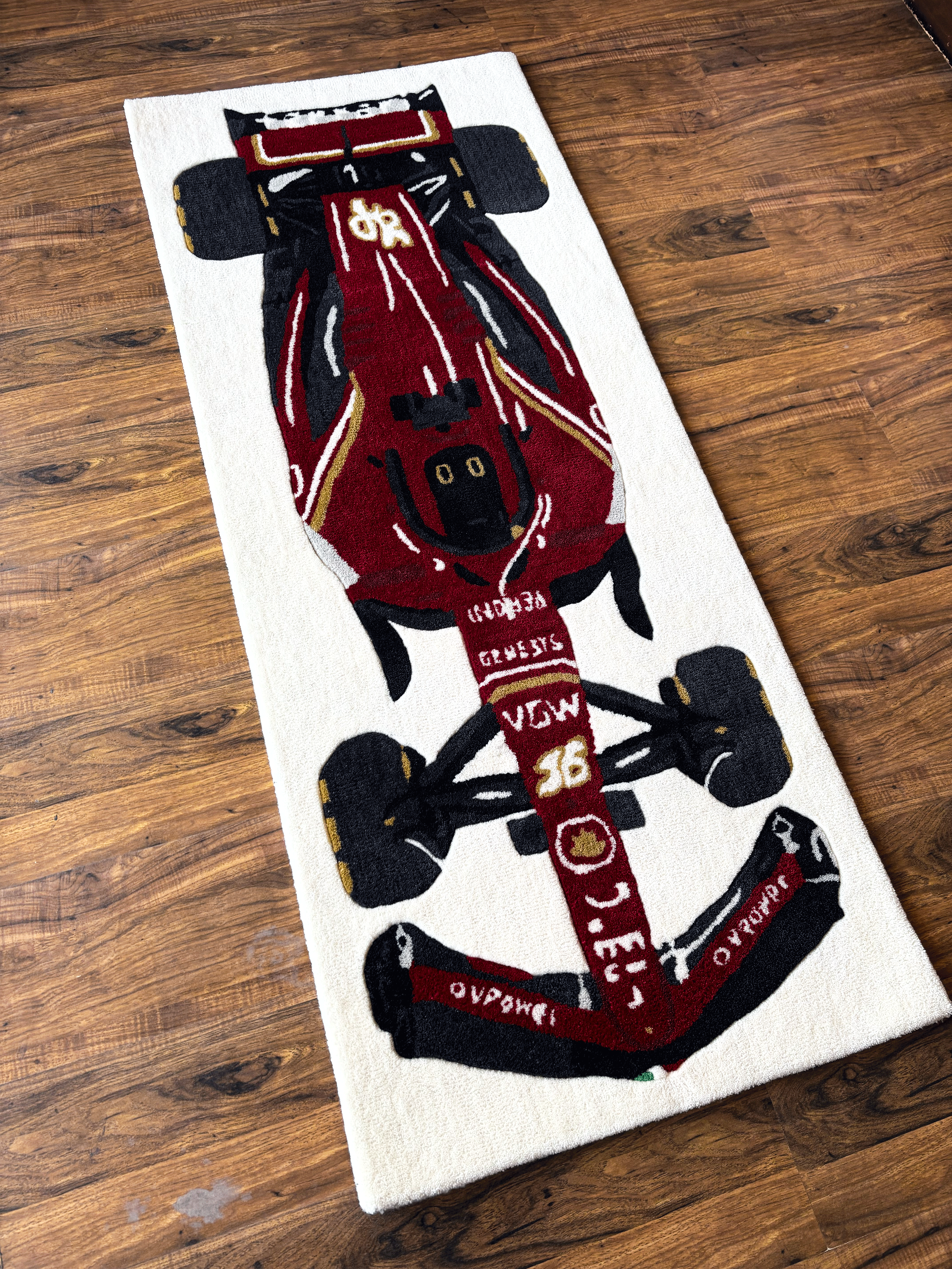 F1 RED inspired Racing Car hand tufted Rug