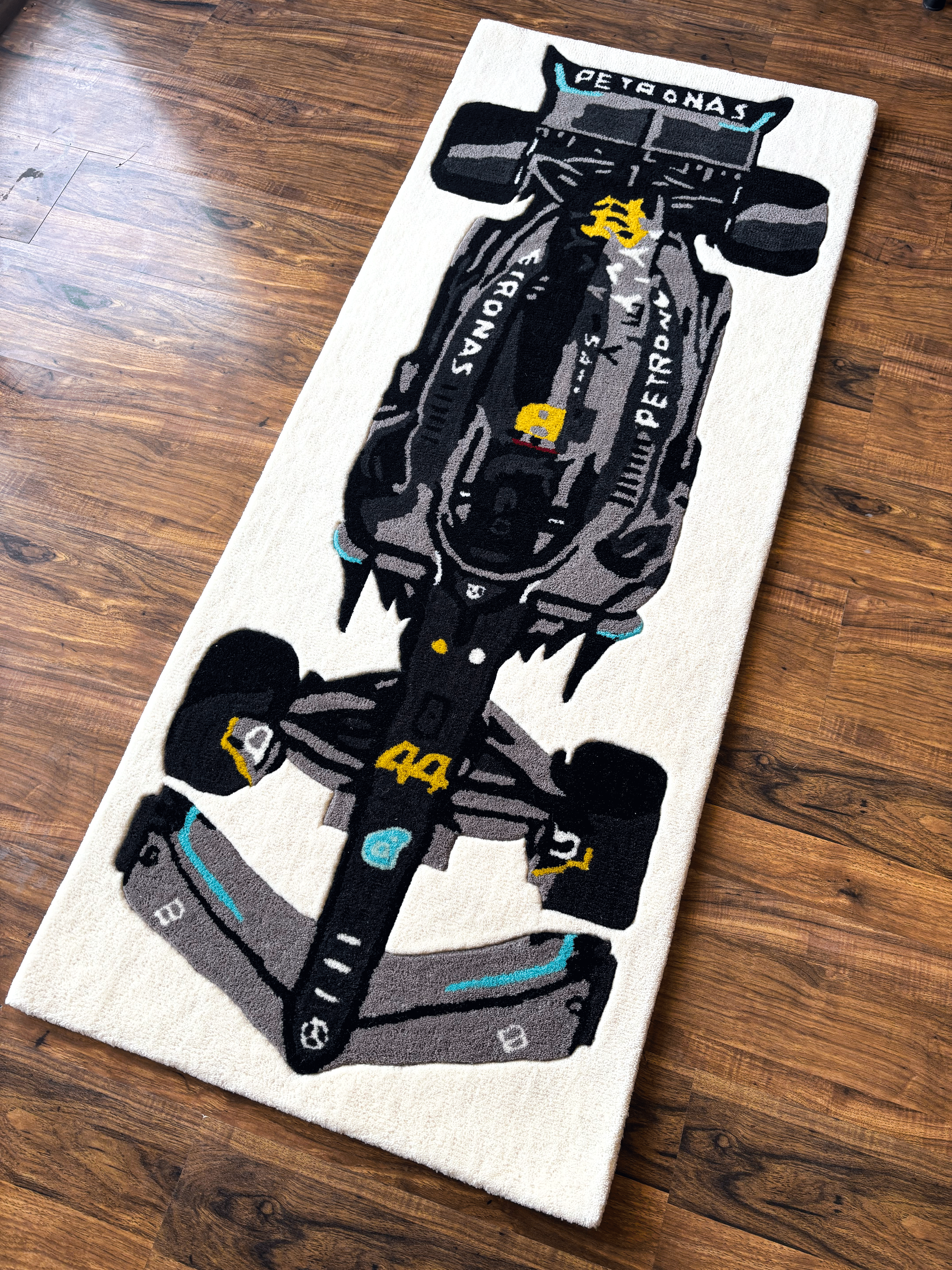 F1 Mercedes inspired Racing Car hand tufted Rug