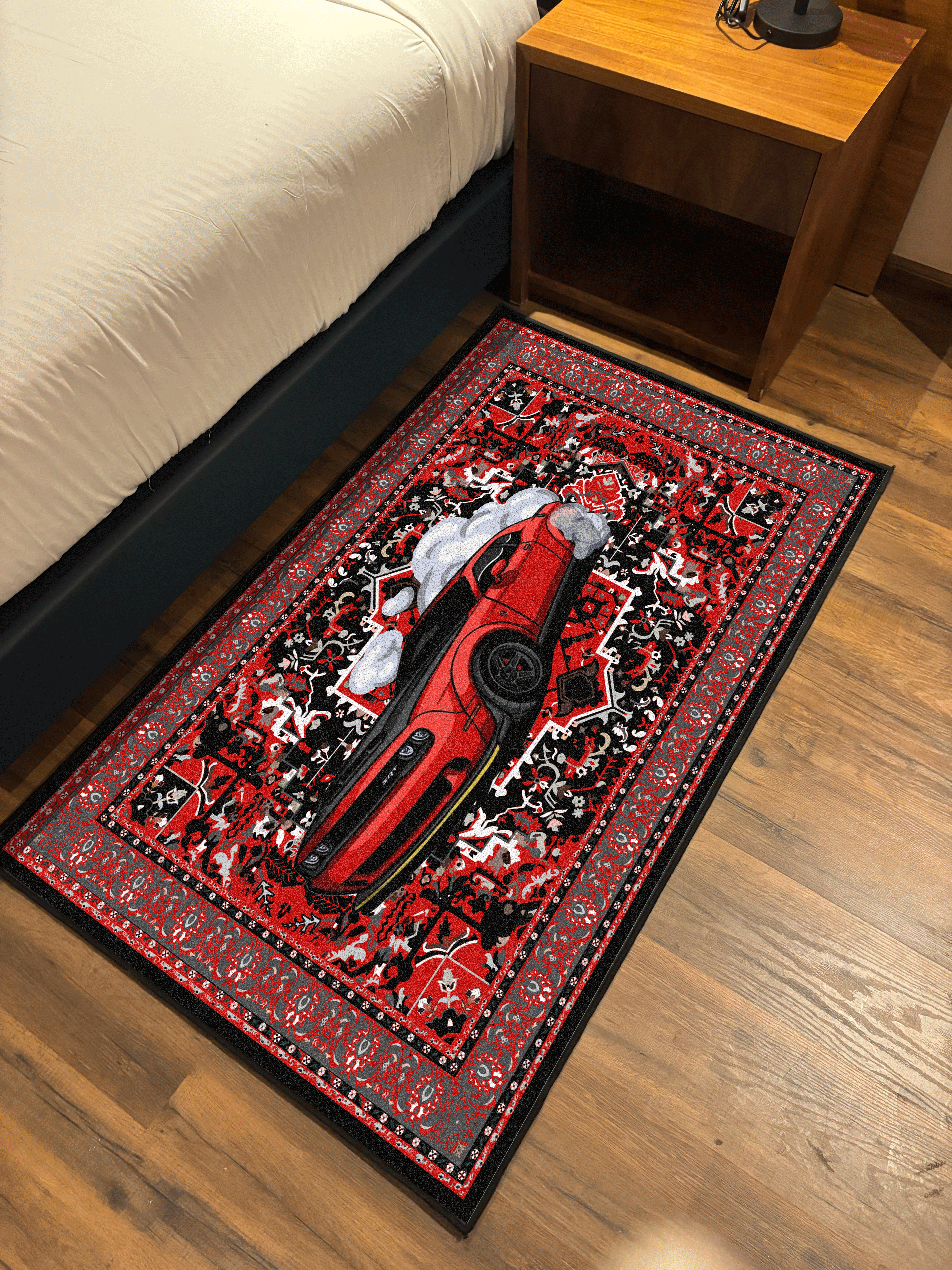 Red challenger traditional design Washable Rug