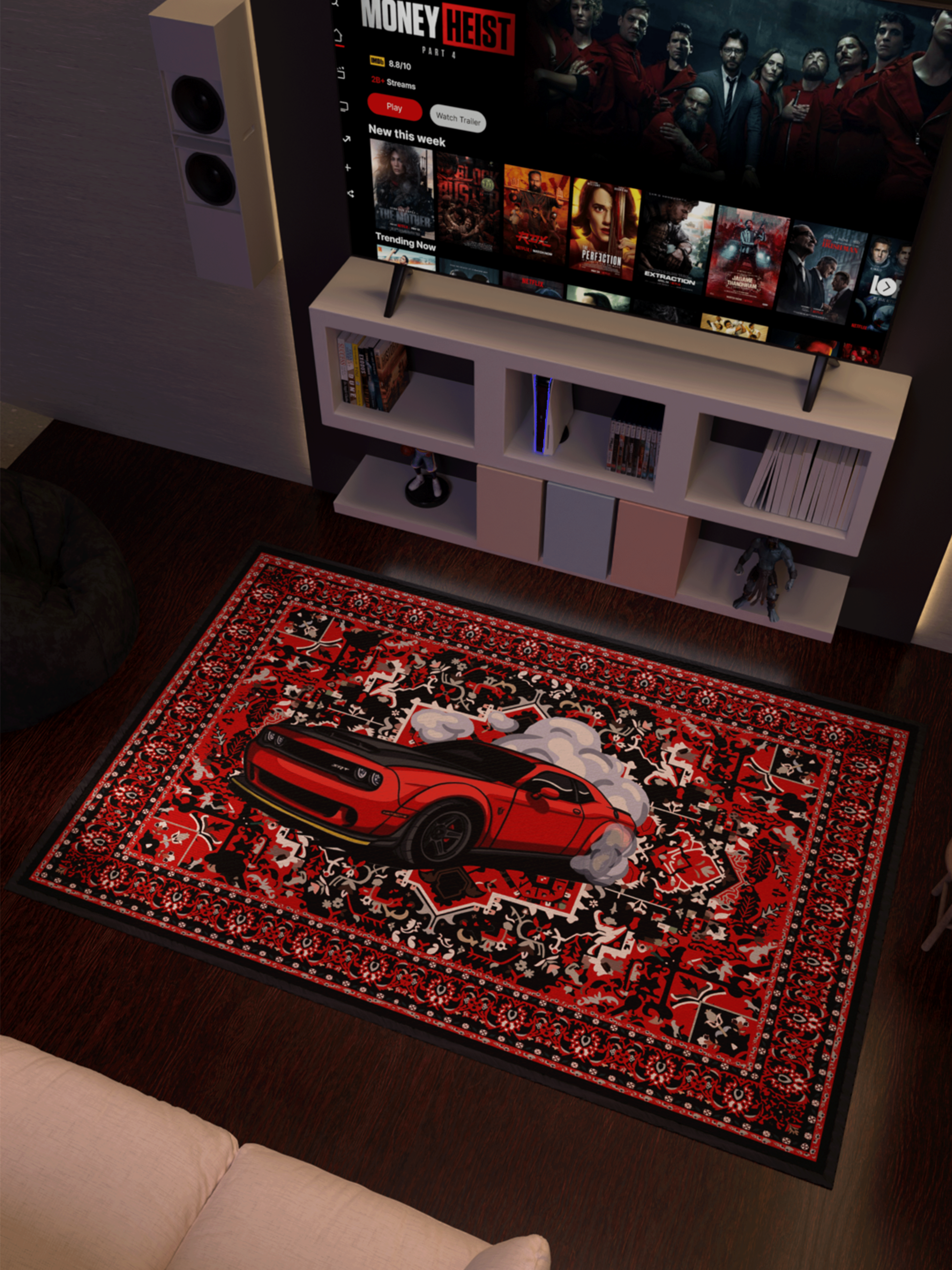 Red challenger traditional design Washable Rug