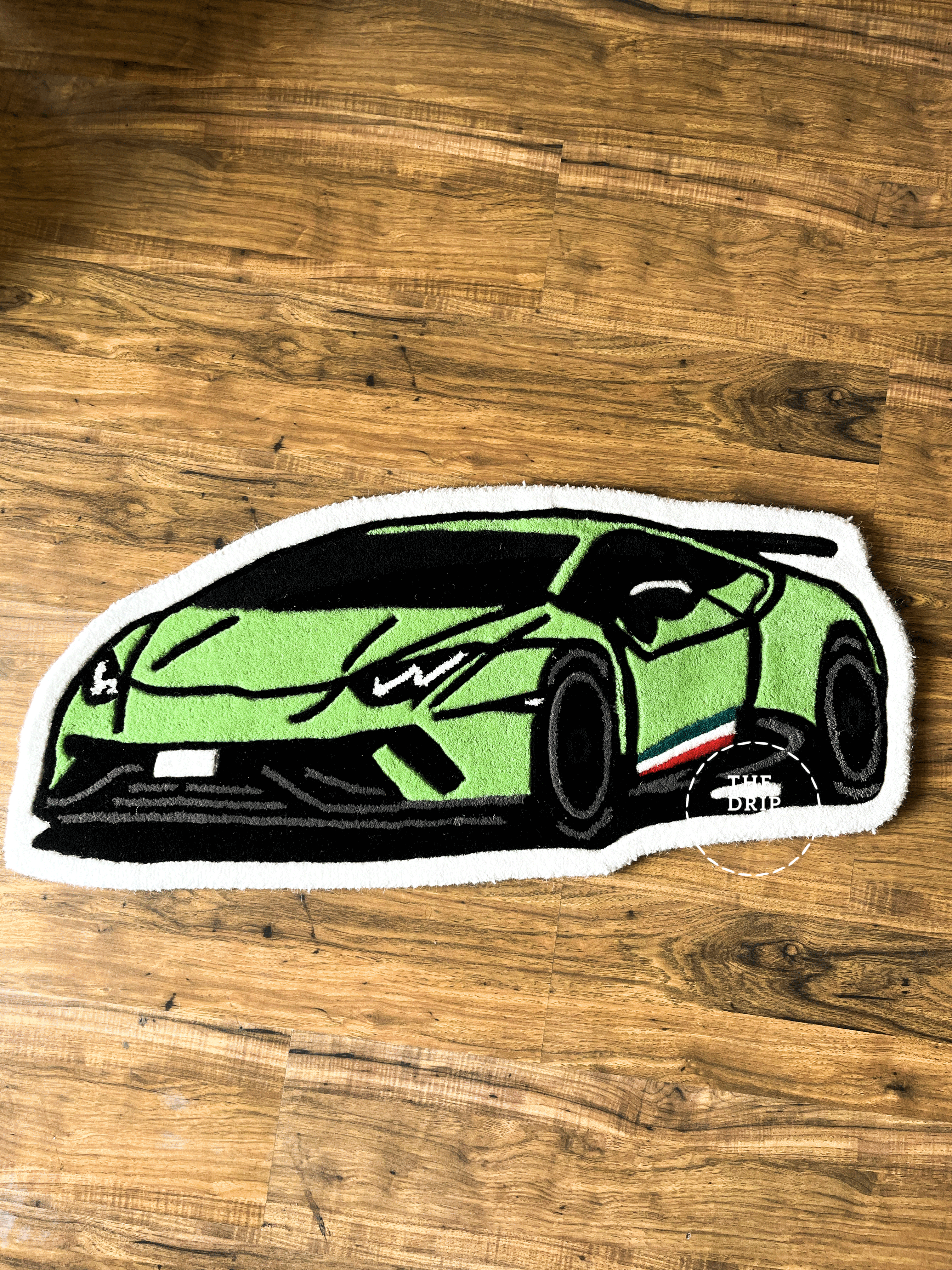 Green Sports Car Hand Tufted Rug