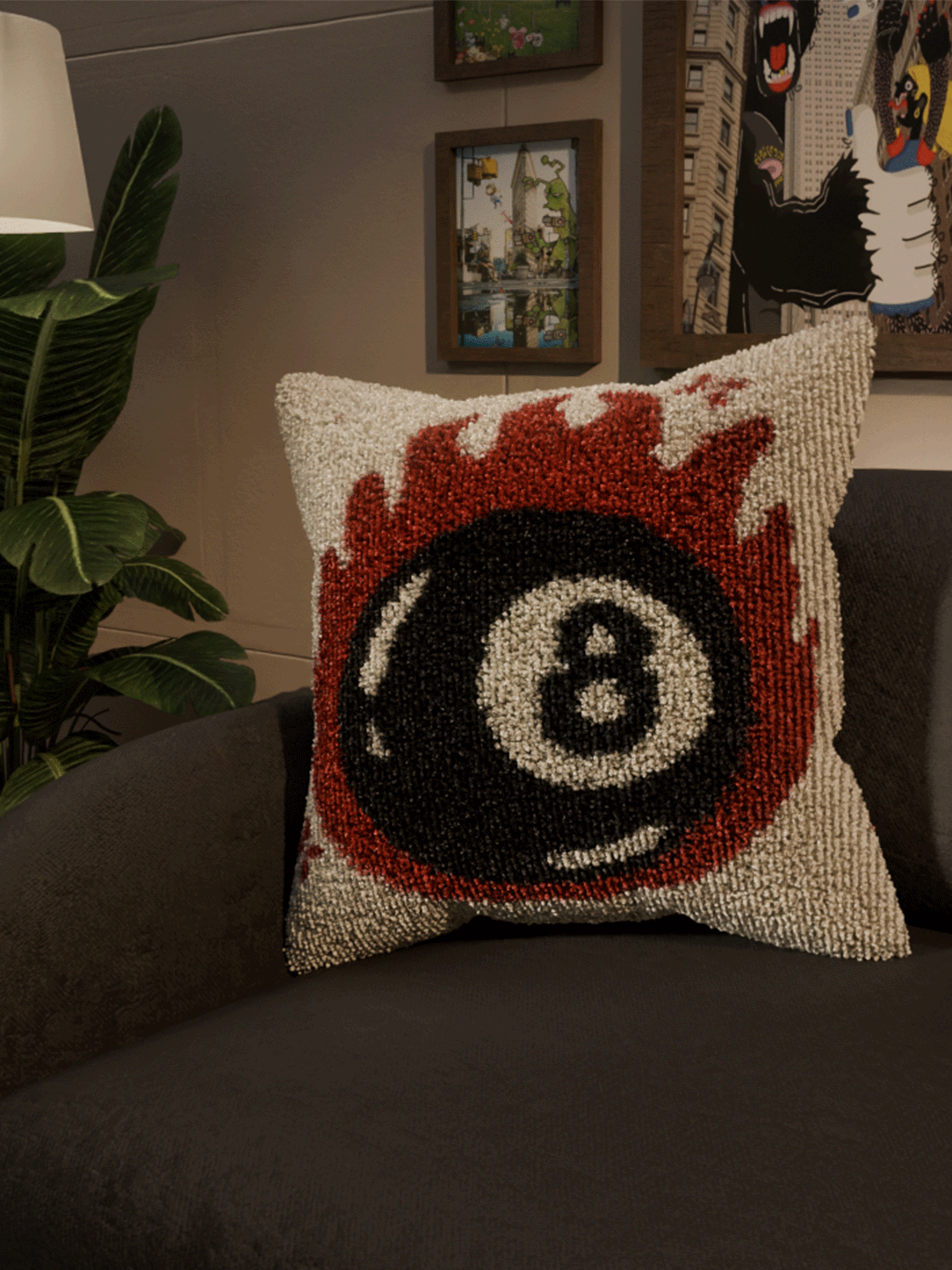 8 Ball Fire cushion cover