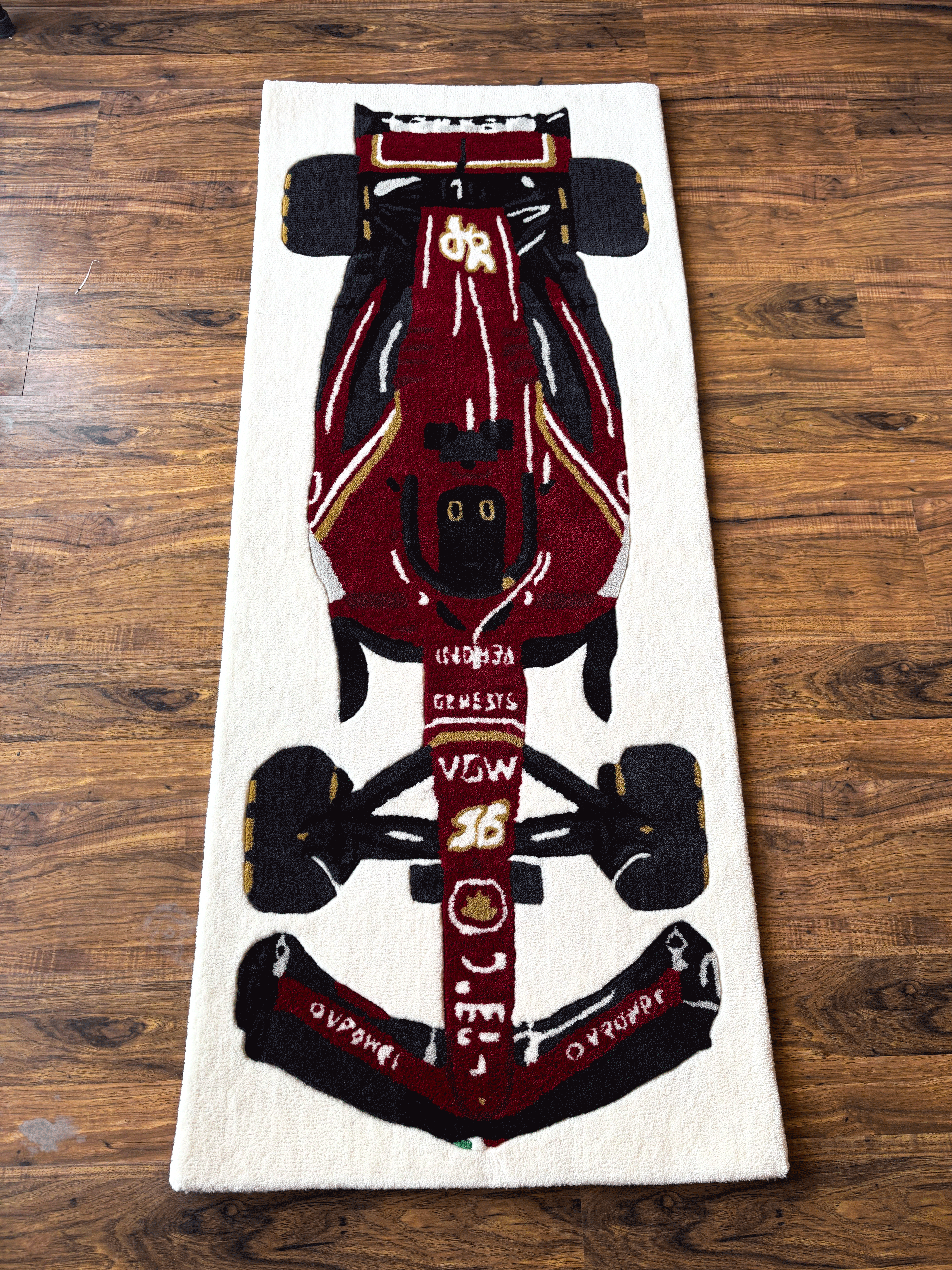 F1 RED inspired Racing Car hand tufted Rug