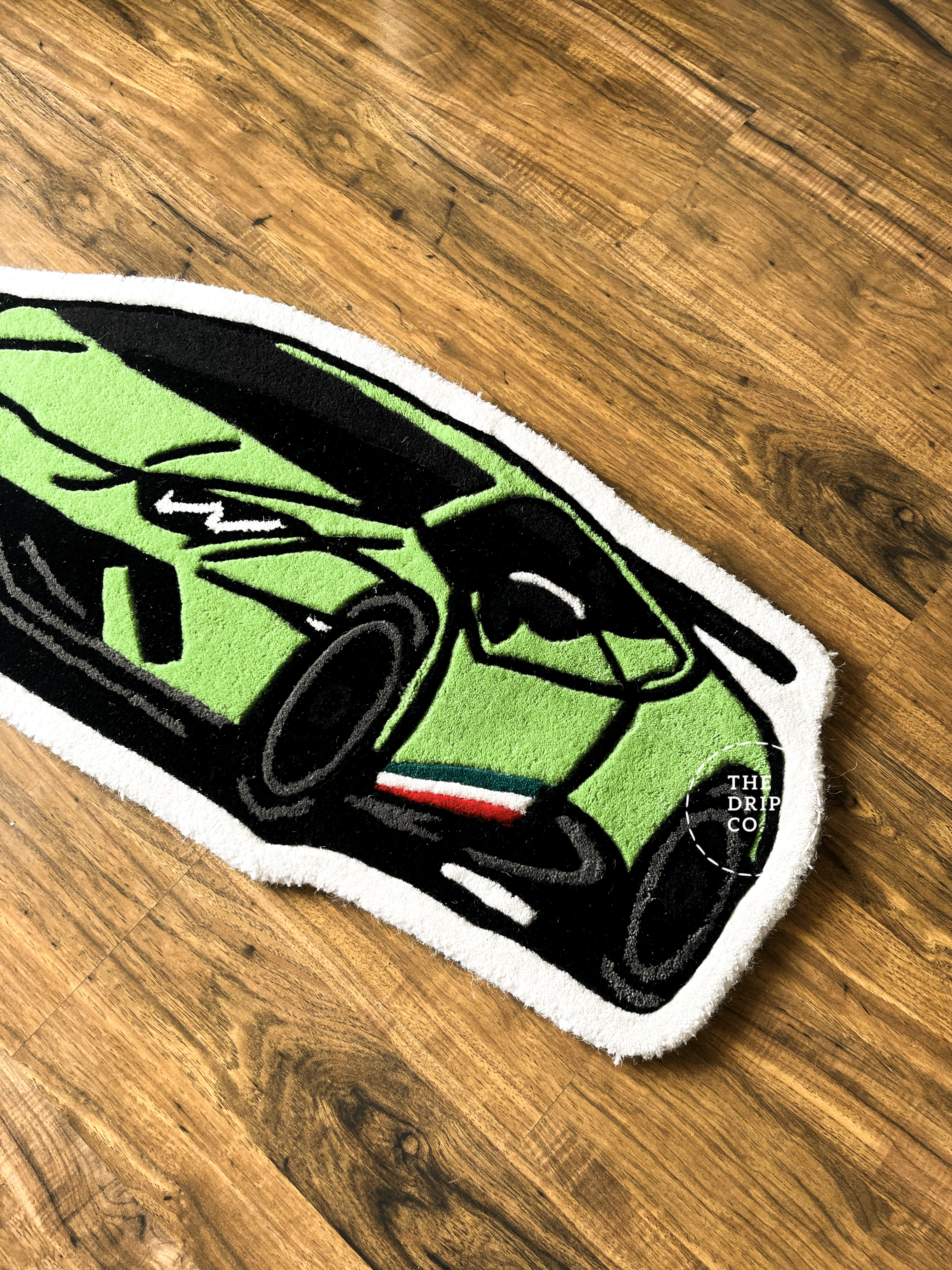 Green Sports Car Hand Tufted Rug