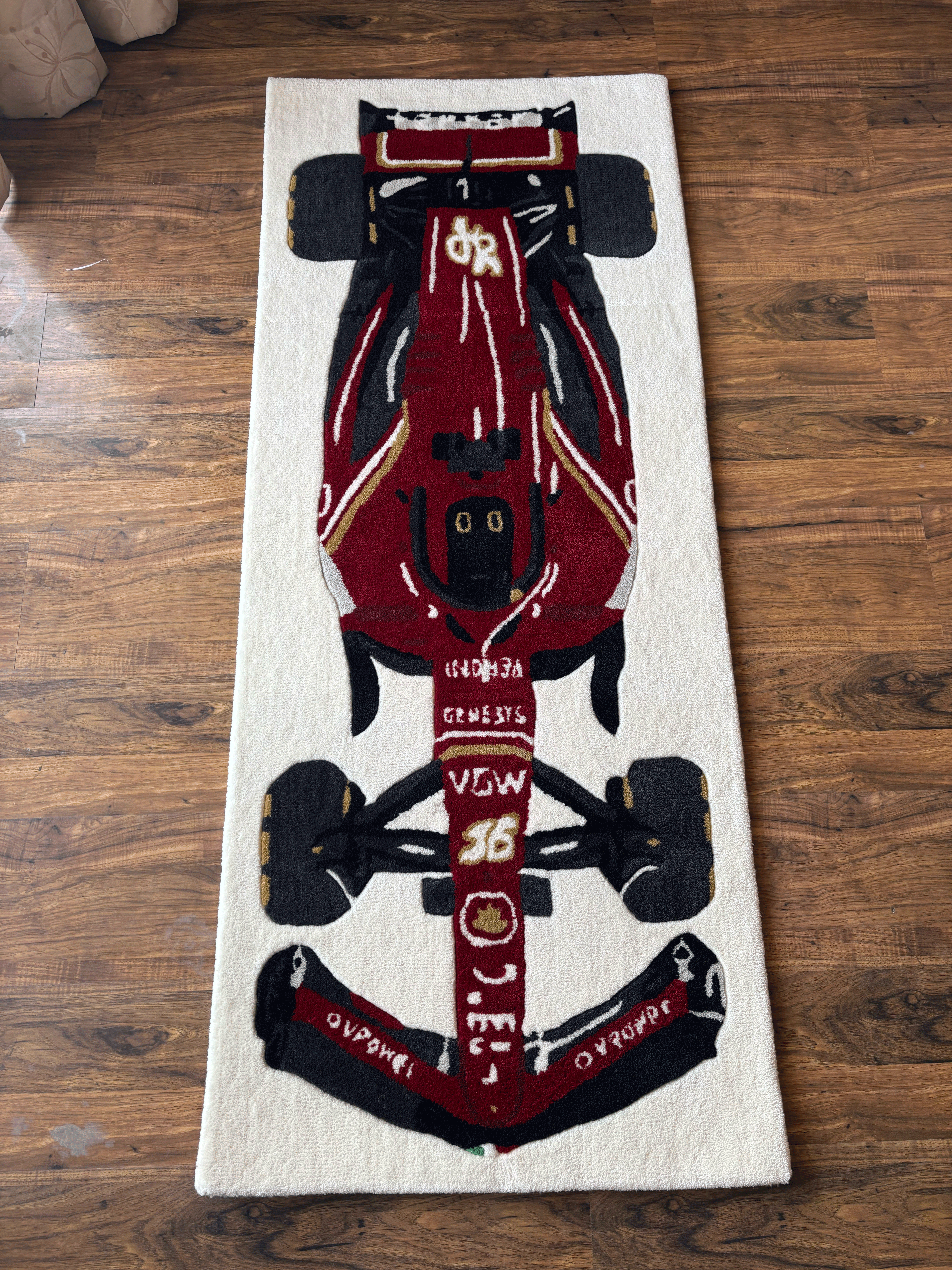 F1 RED inspired Racing Car hand tufted Rug