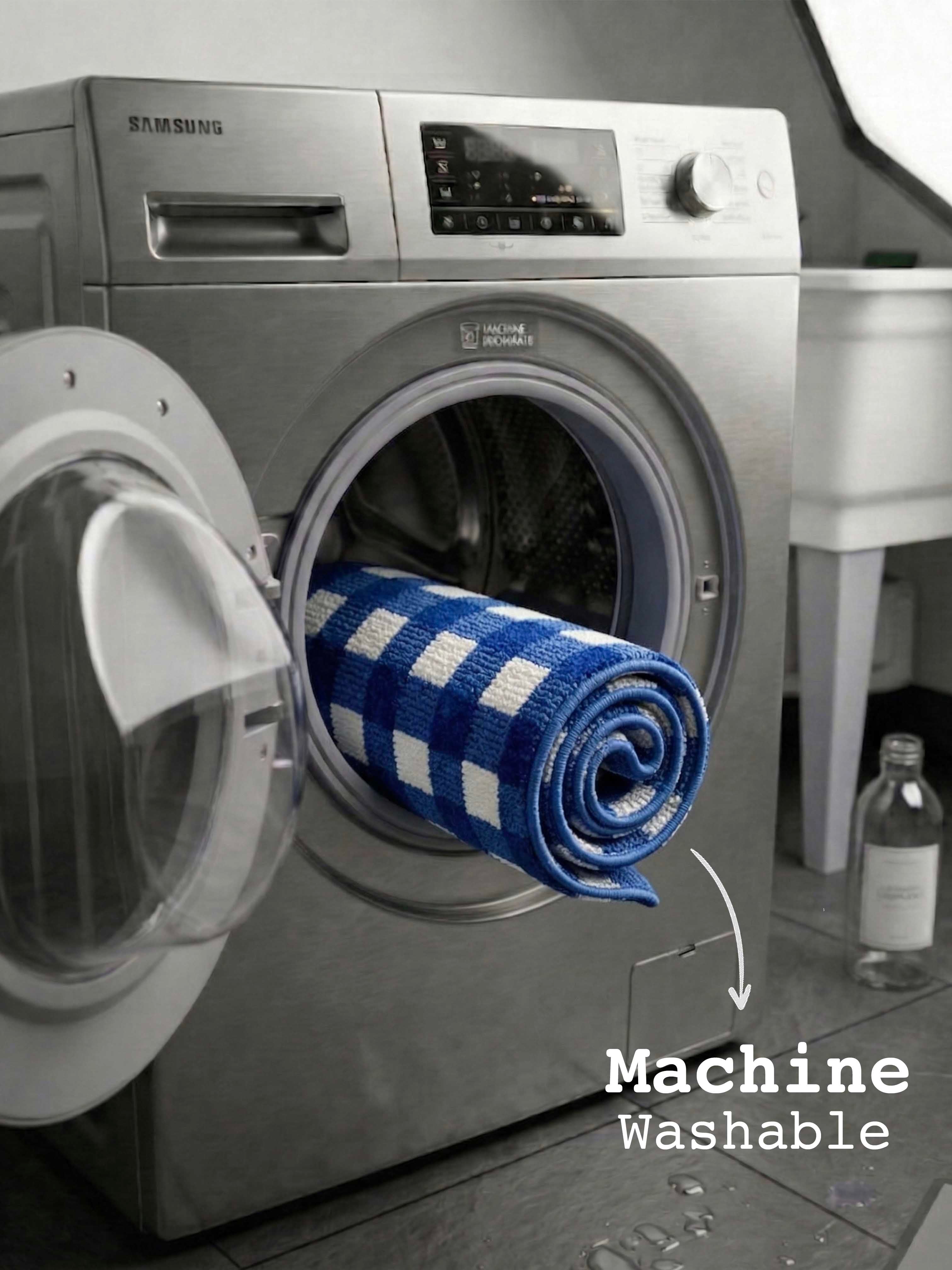 Blue & White Check high Low Bath Mat