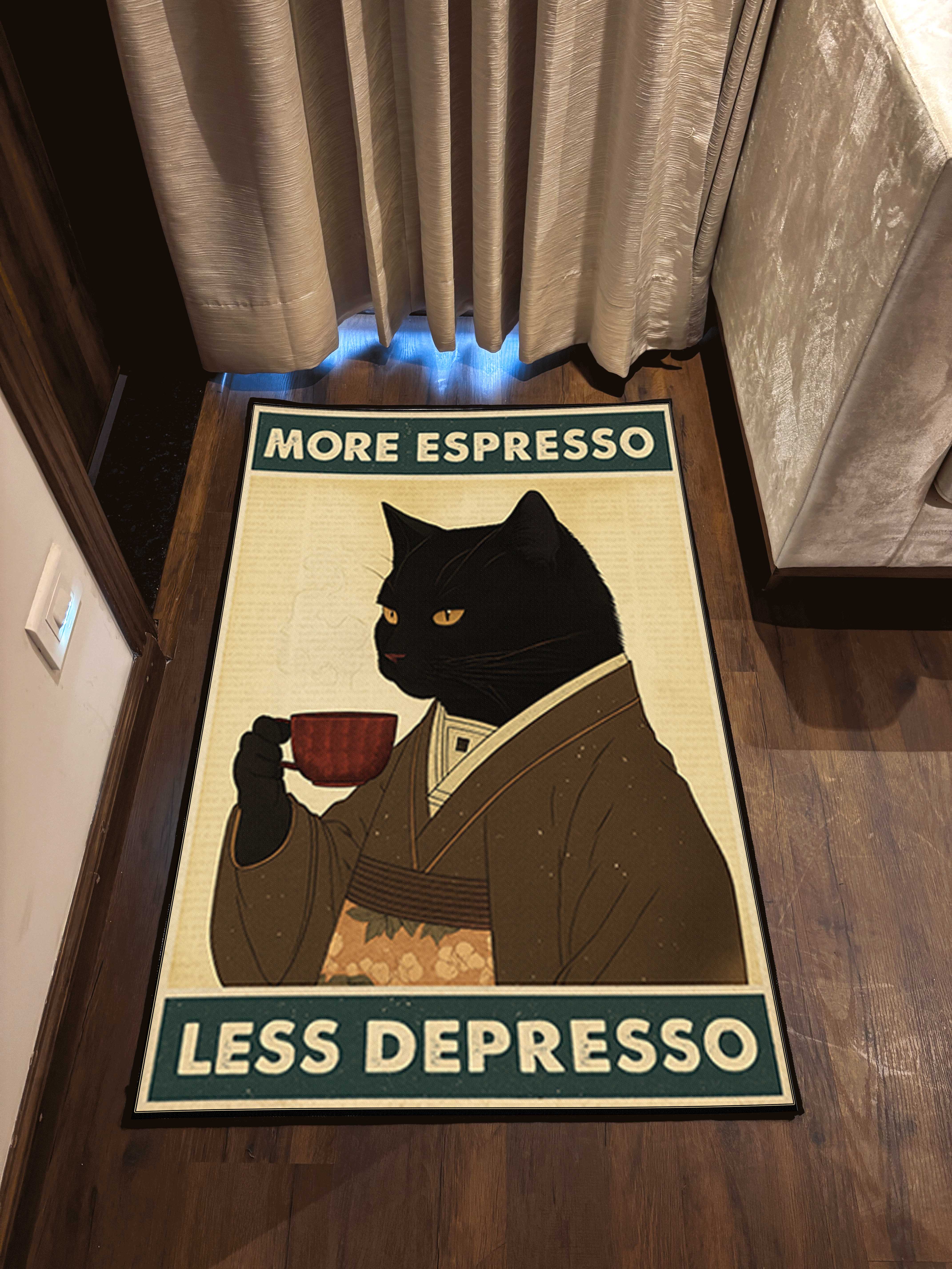 Cat Coffee Door Washable Rug by the Drip Co.