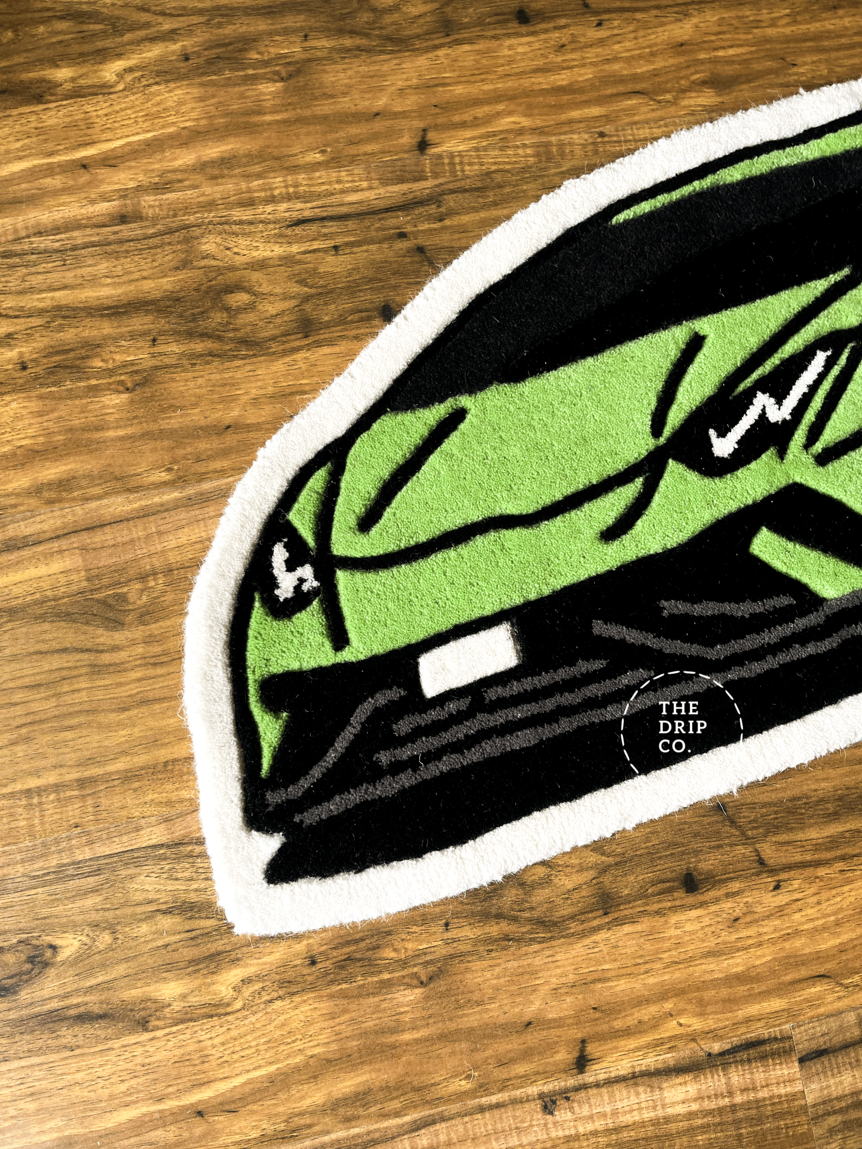 Green Sports Car Hand Tufted Rug