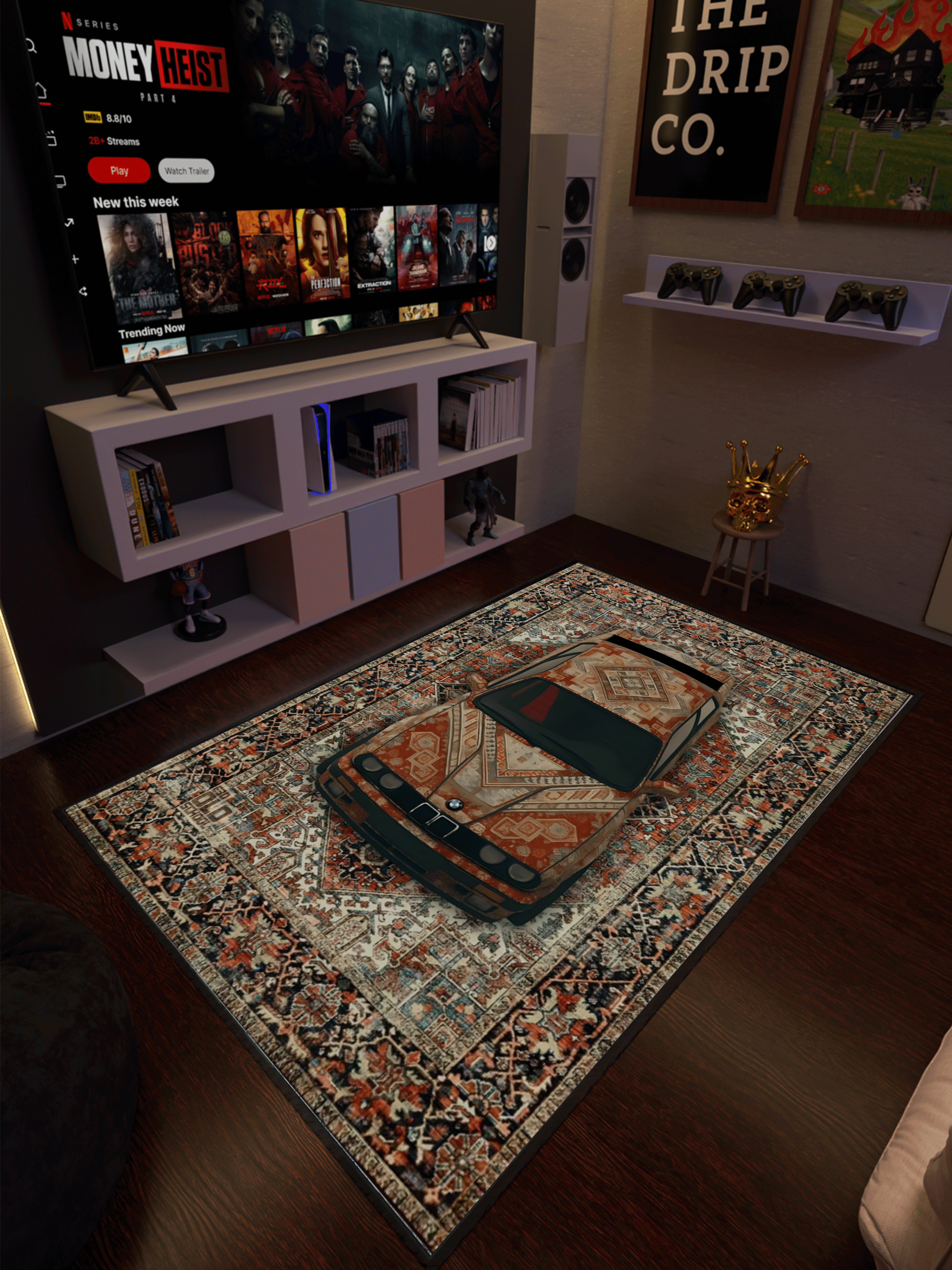 Vintage car traditional design Washable Rug