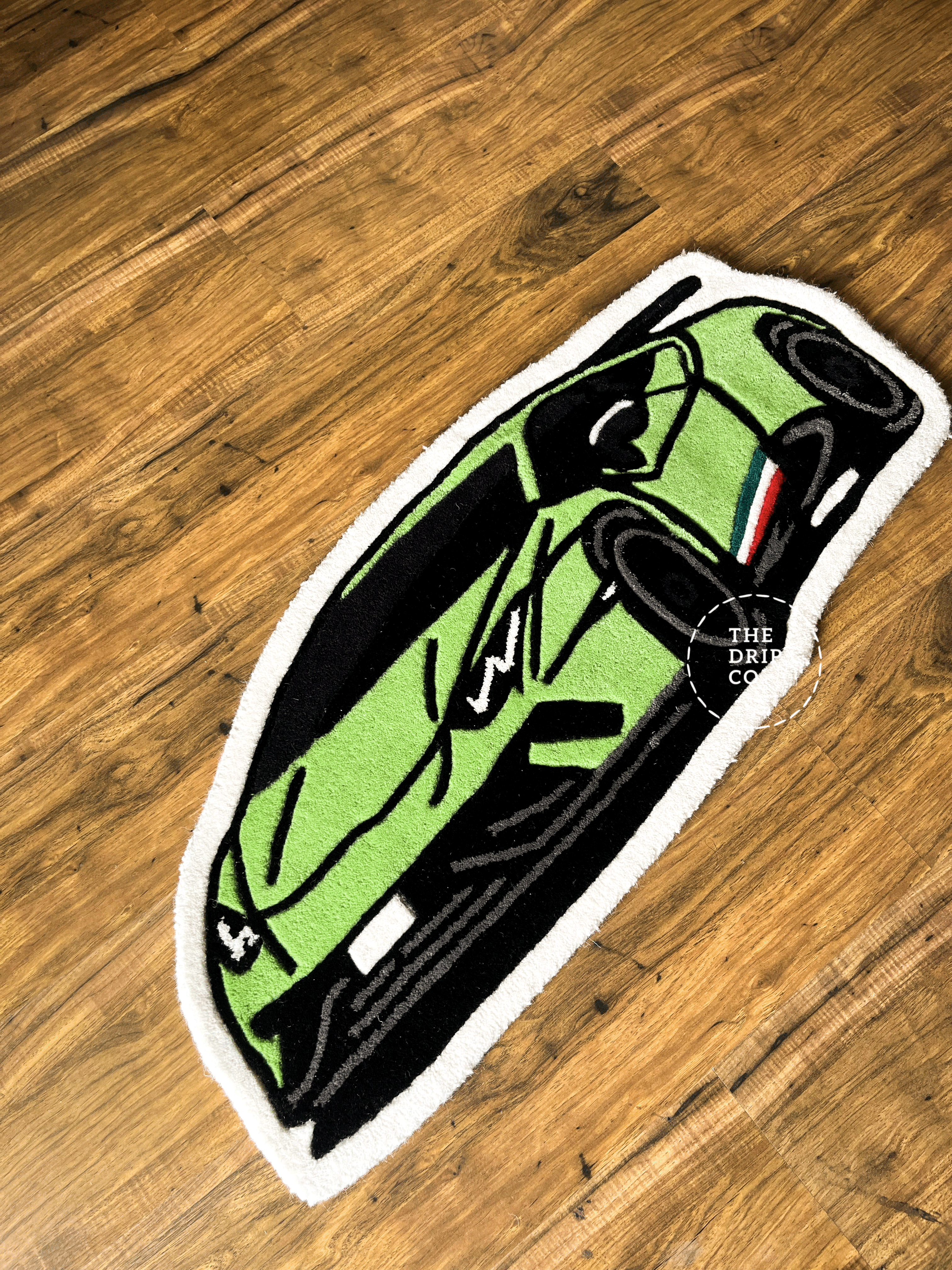 Green Sports Car Hand Tufted Rug