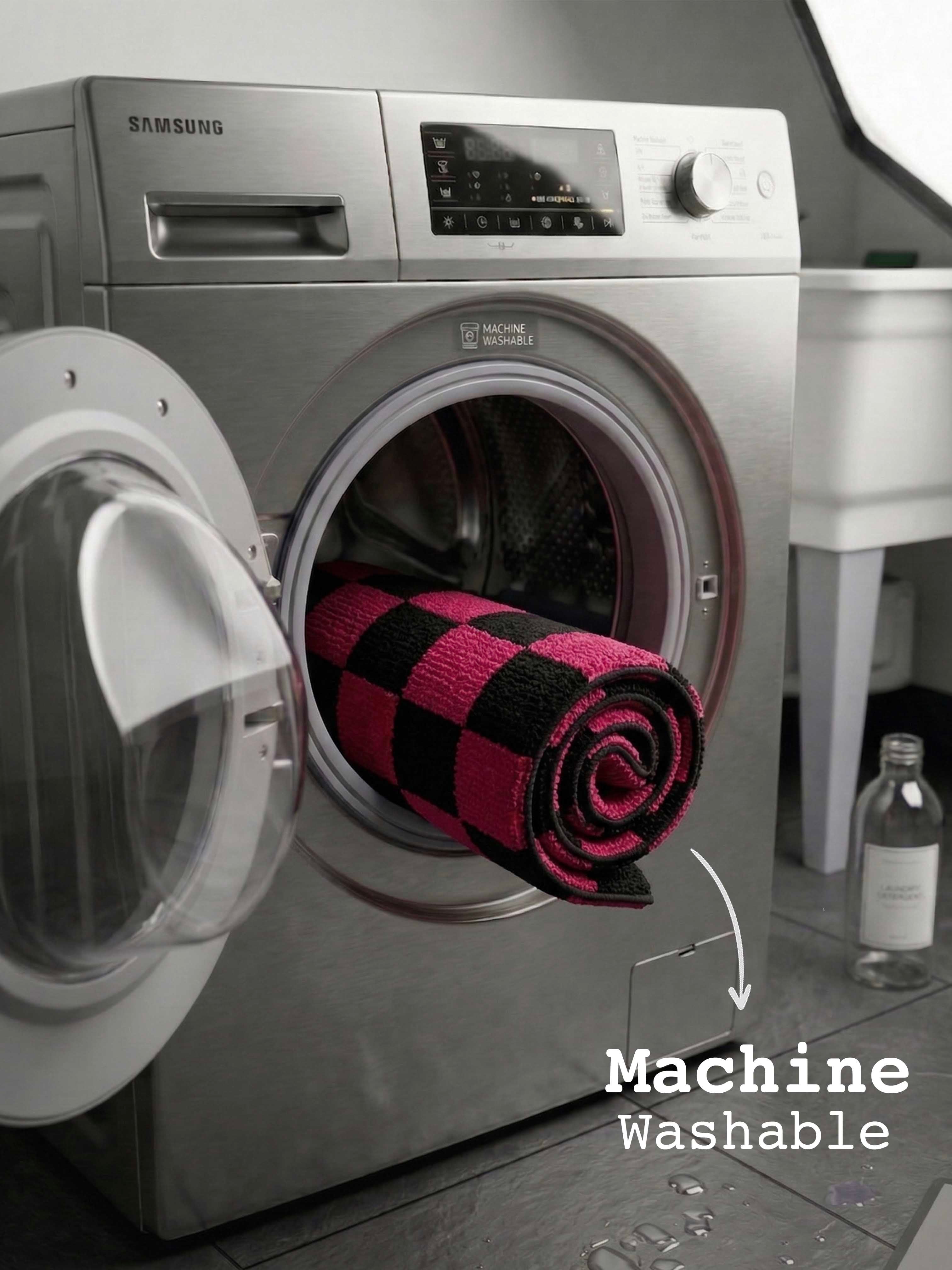 Pink & Black Check Bath Mat