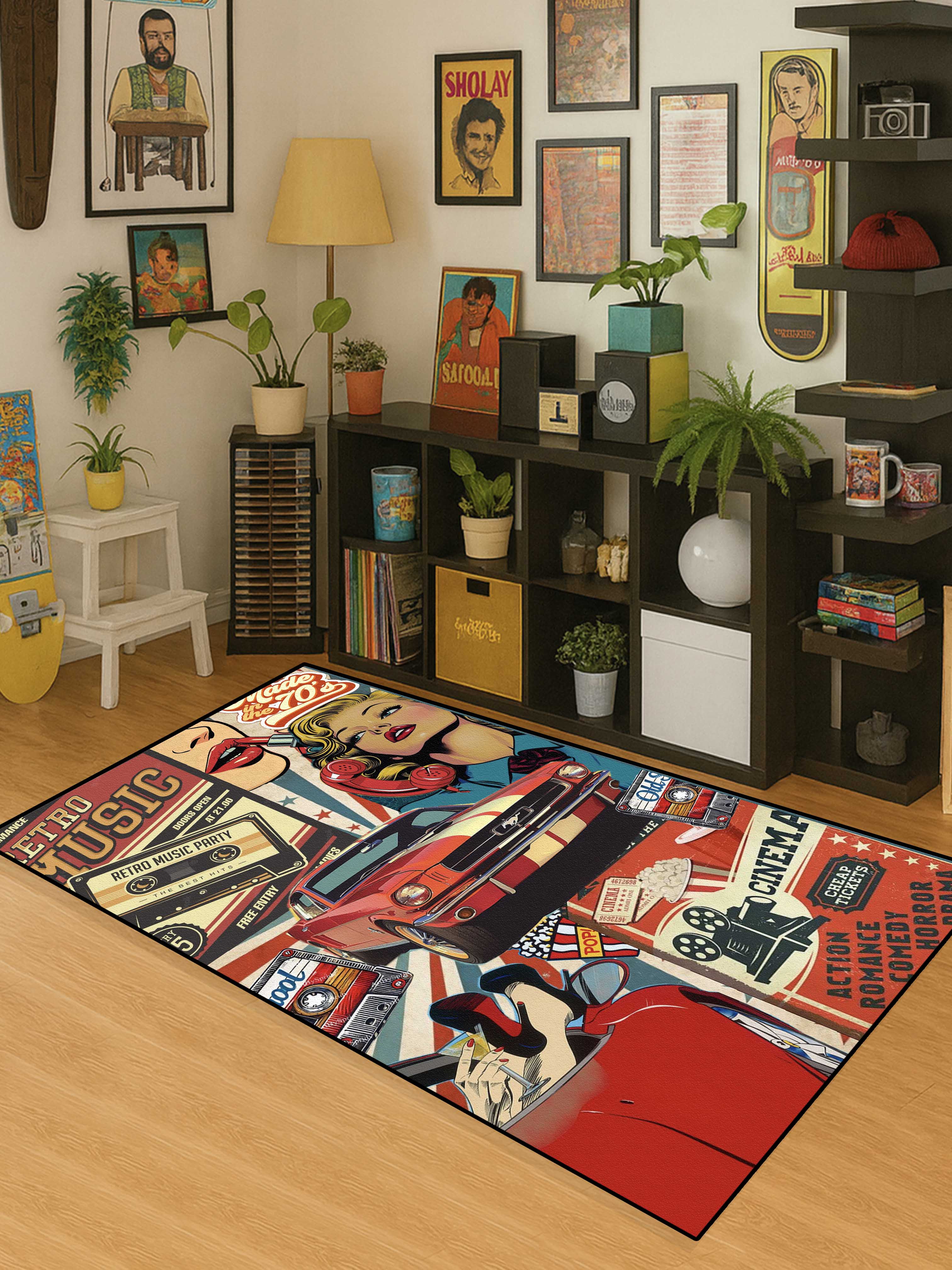 Retro collage art Washable Rug