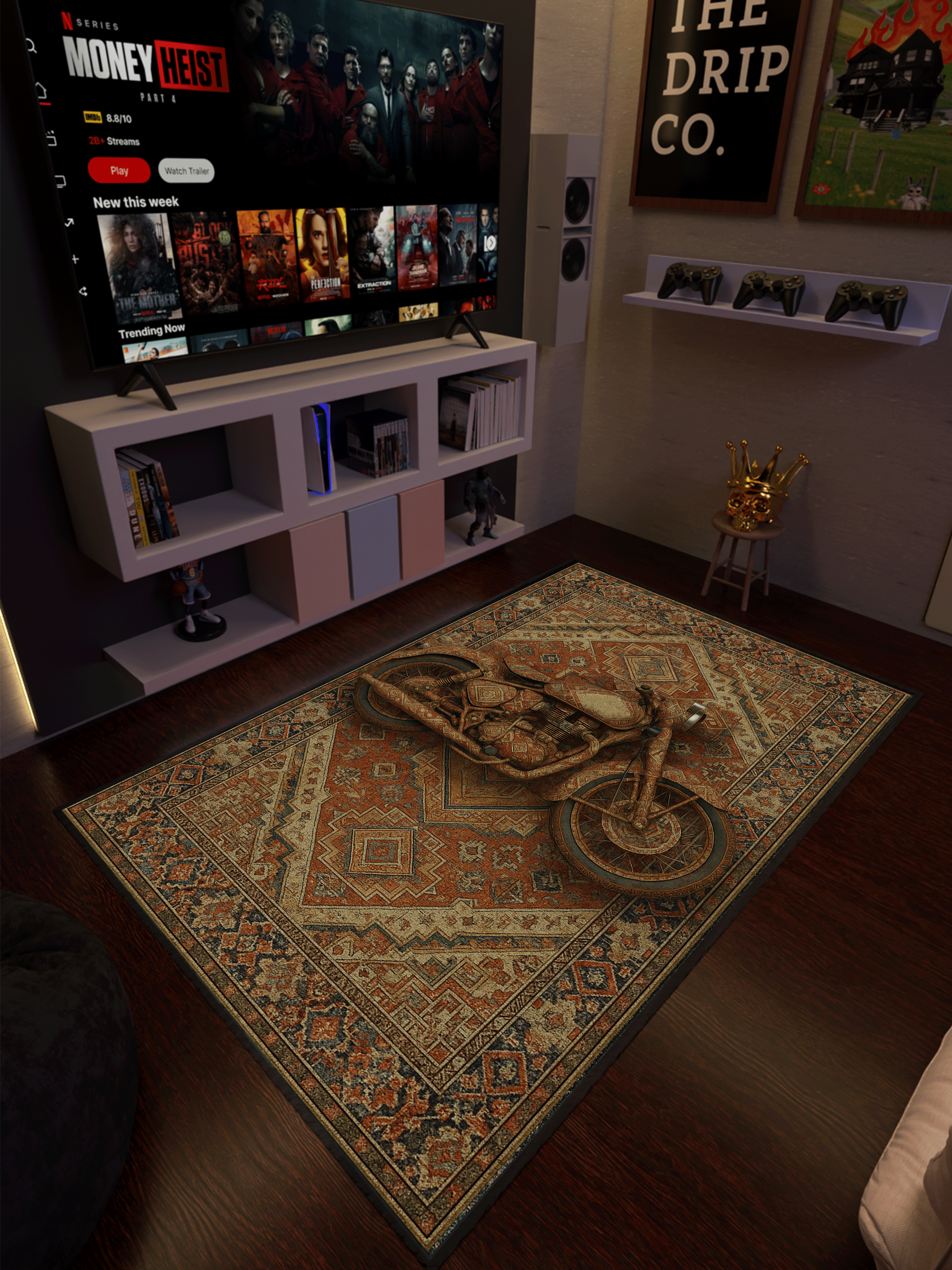 Bike traditional design Washable Rug