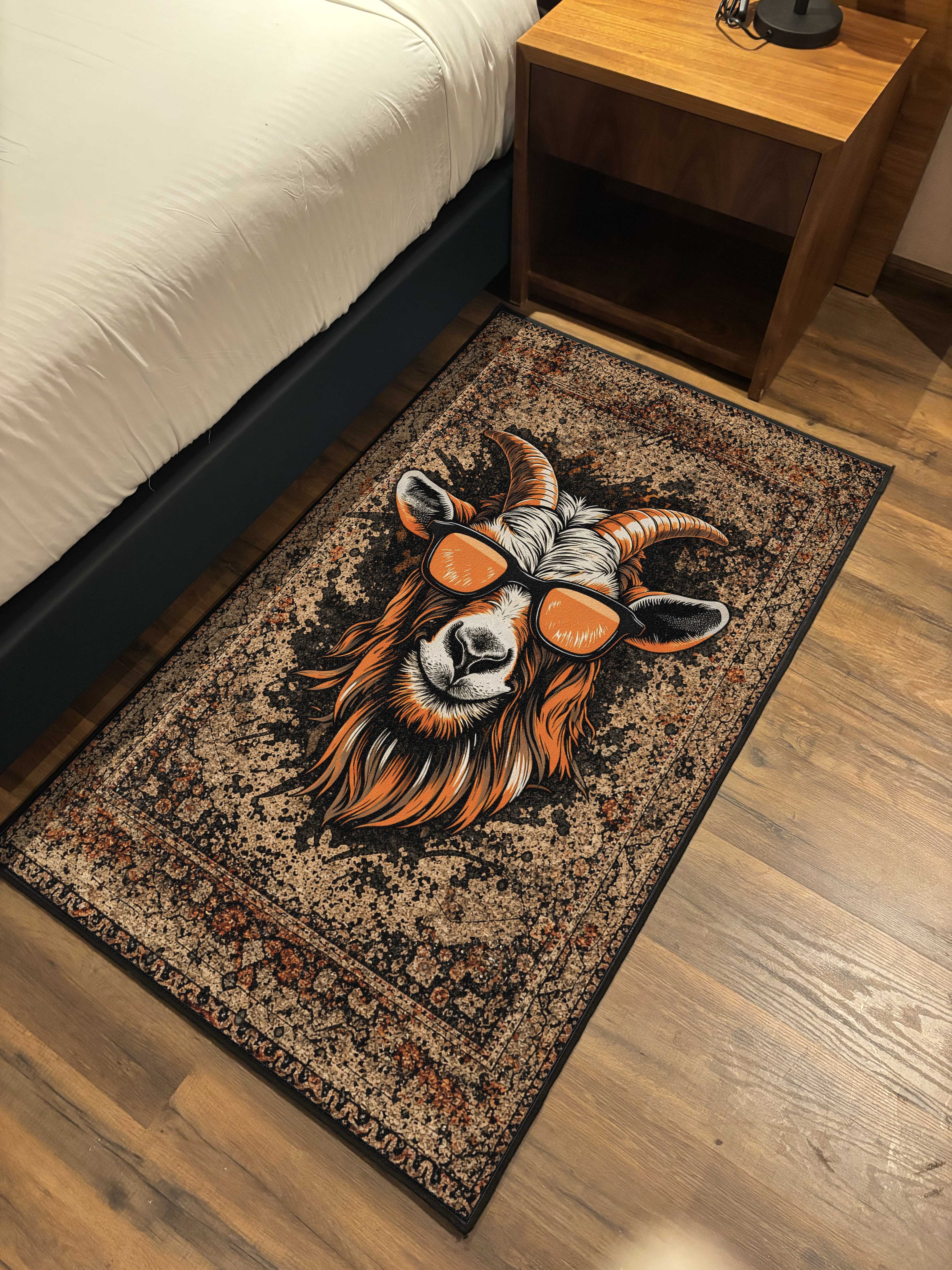 Summer goat Traditional Washable Rug