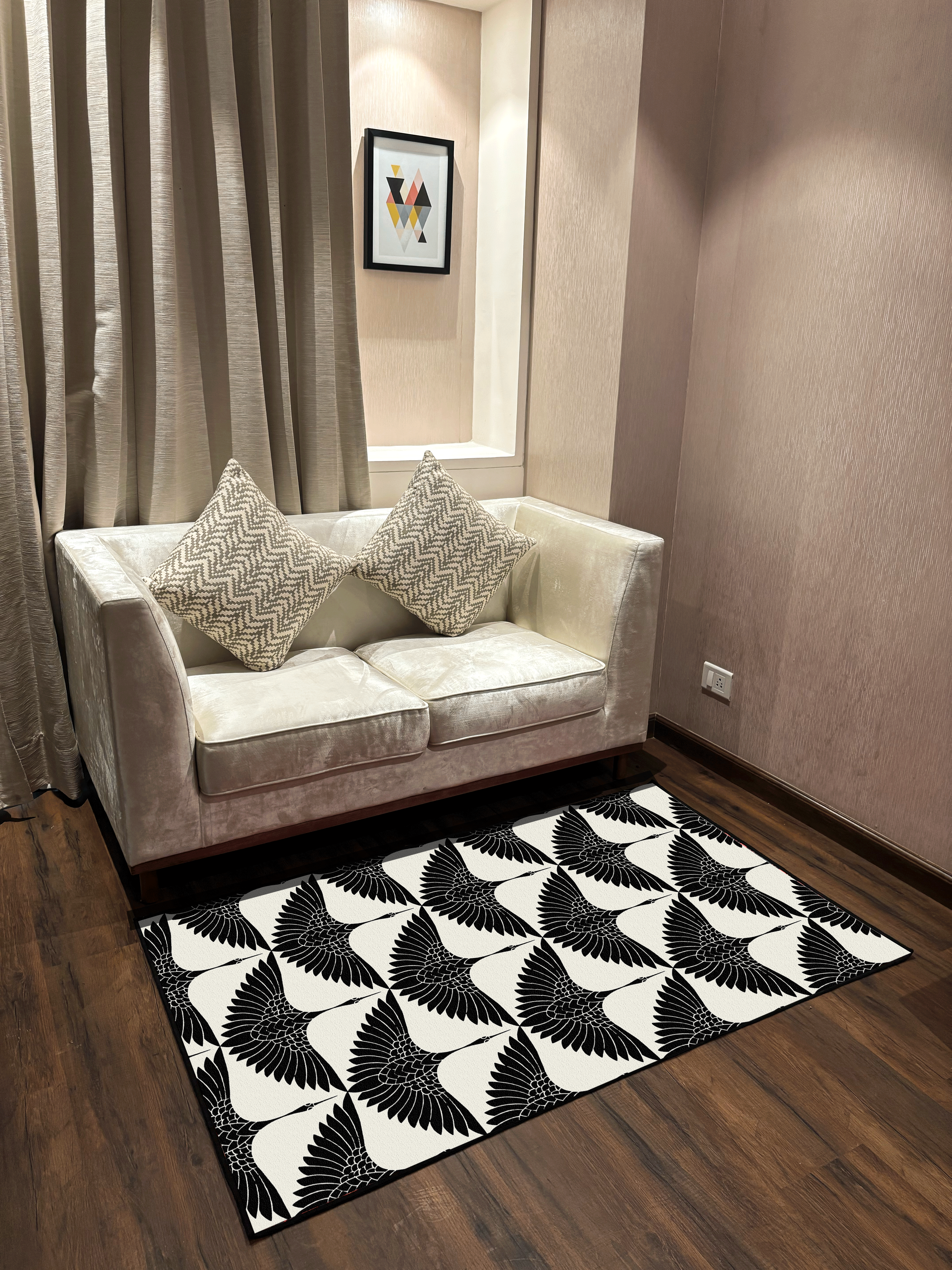 Bird monochromatic Printed Washable Rug