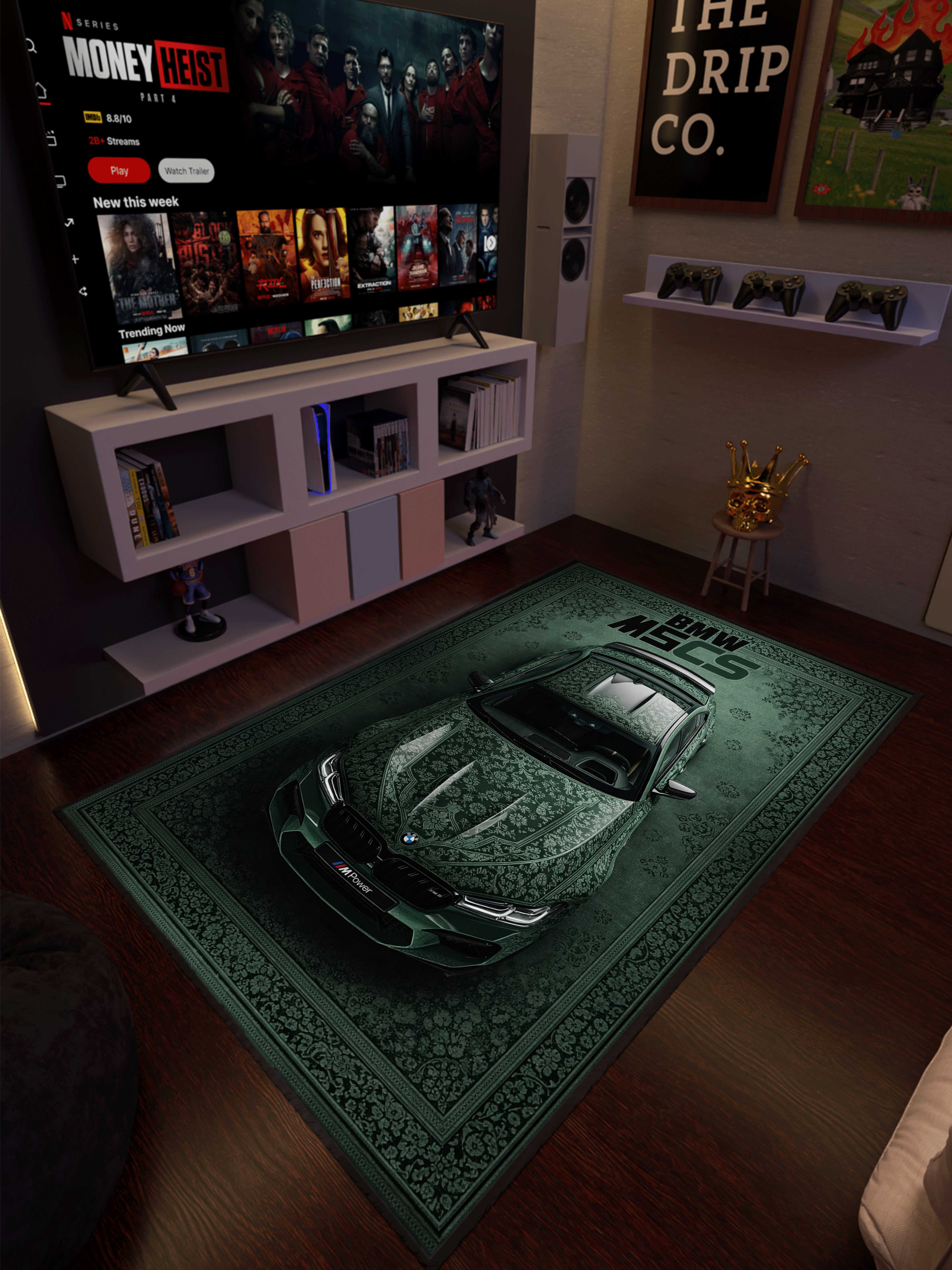 M Speed green traditional design Washable Rug