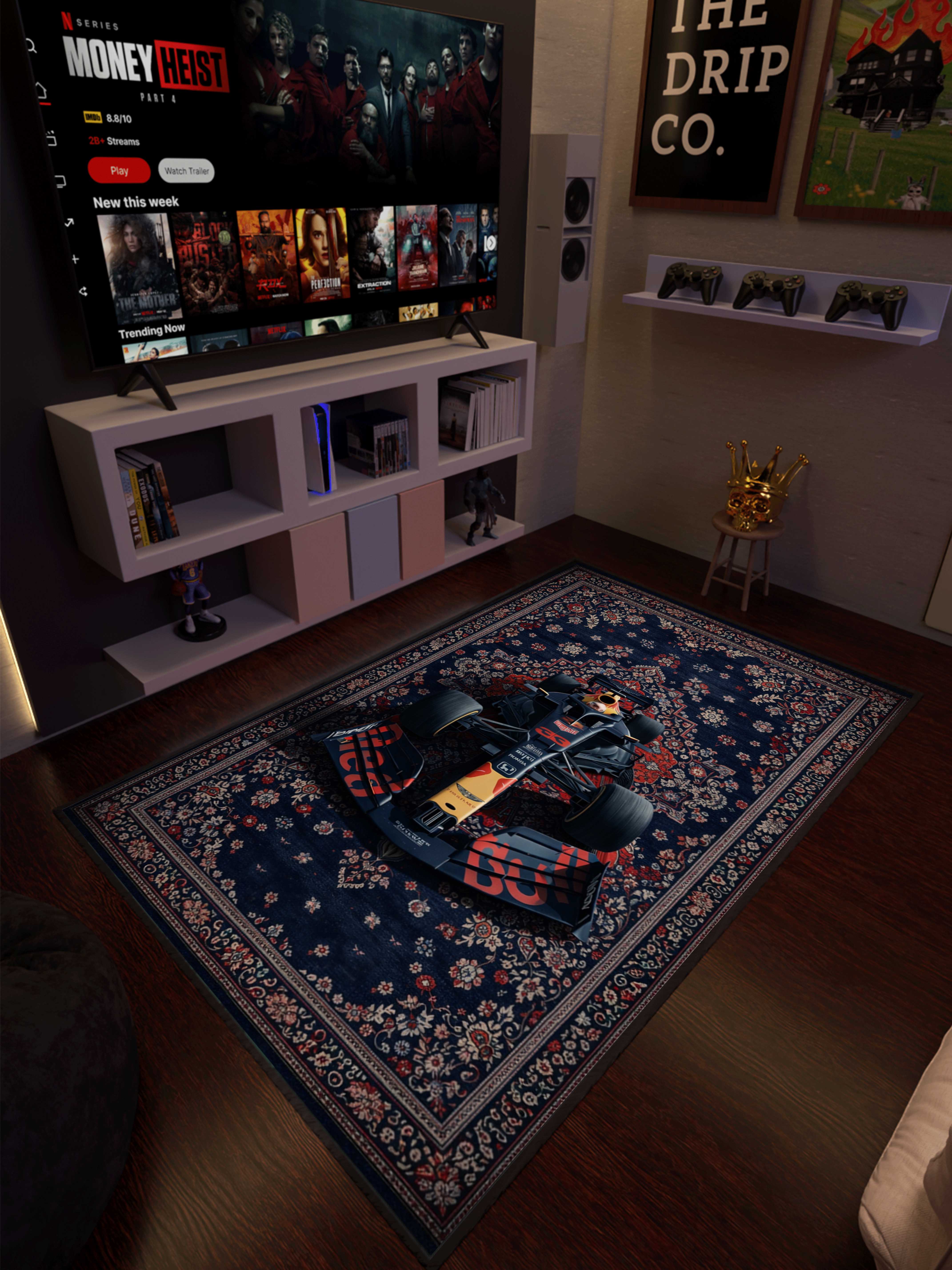 Formula 1 red & blue traditional design Washable Rug