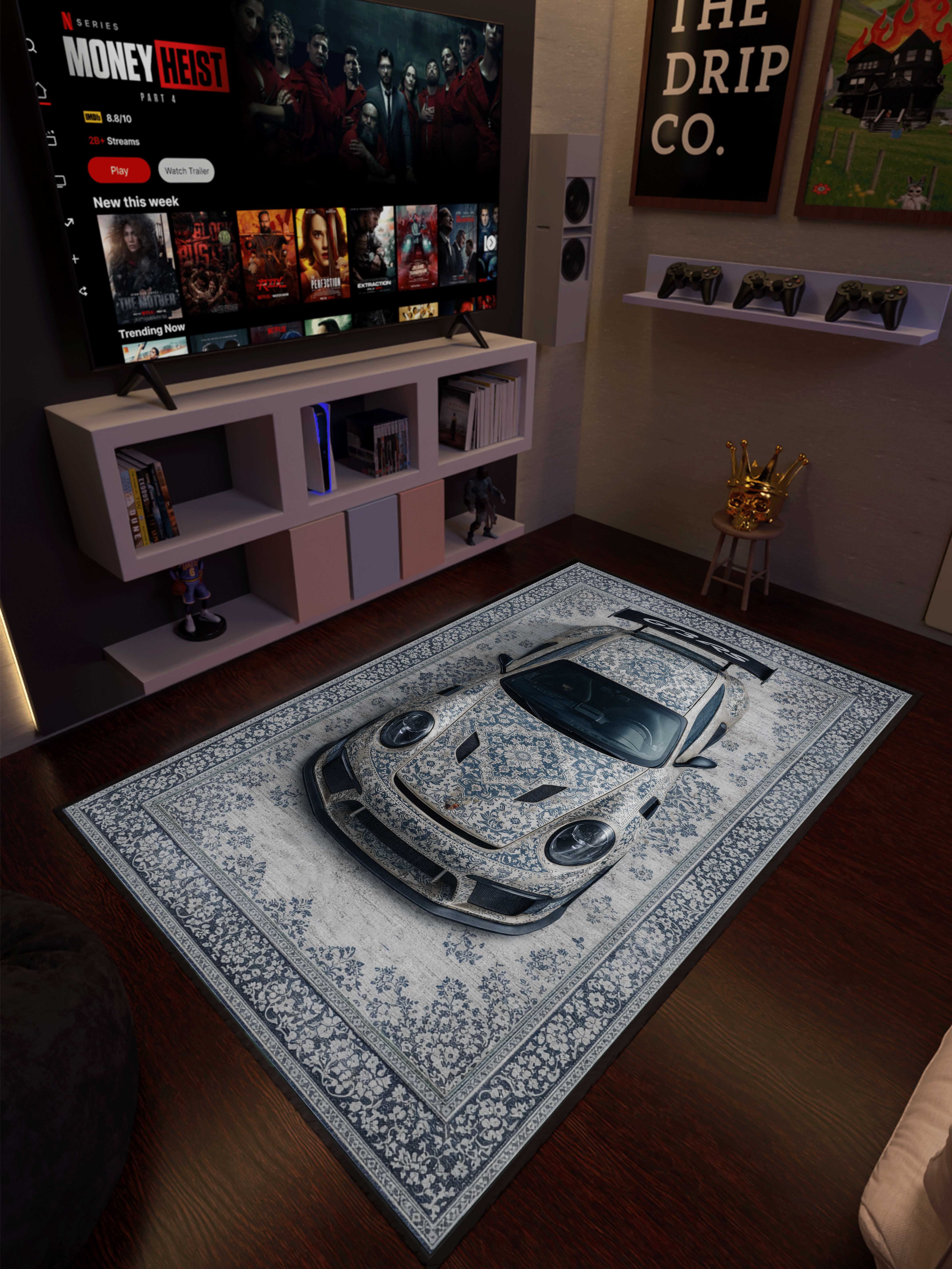 Monochrome Sports car traditional design Washable Rug