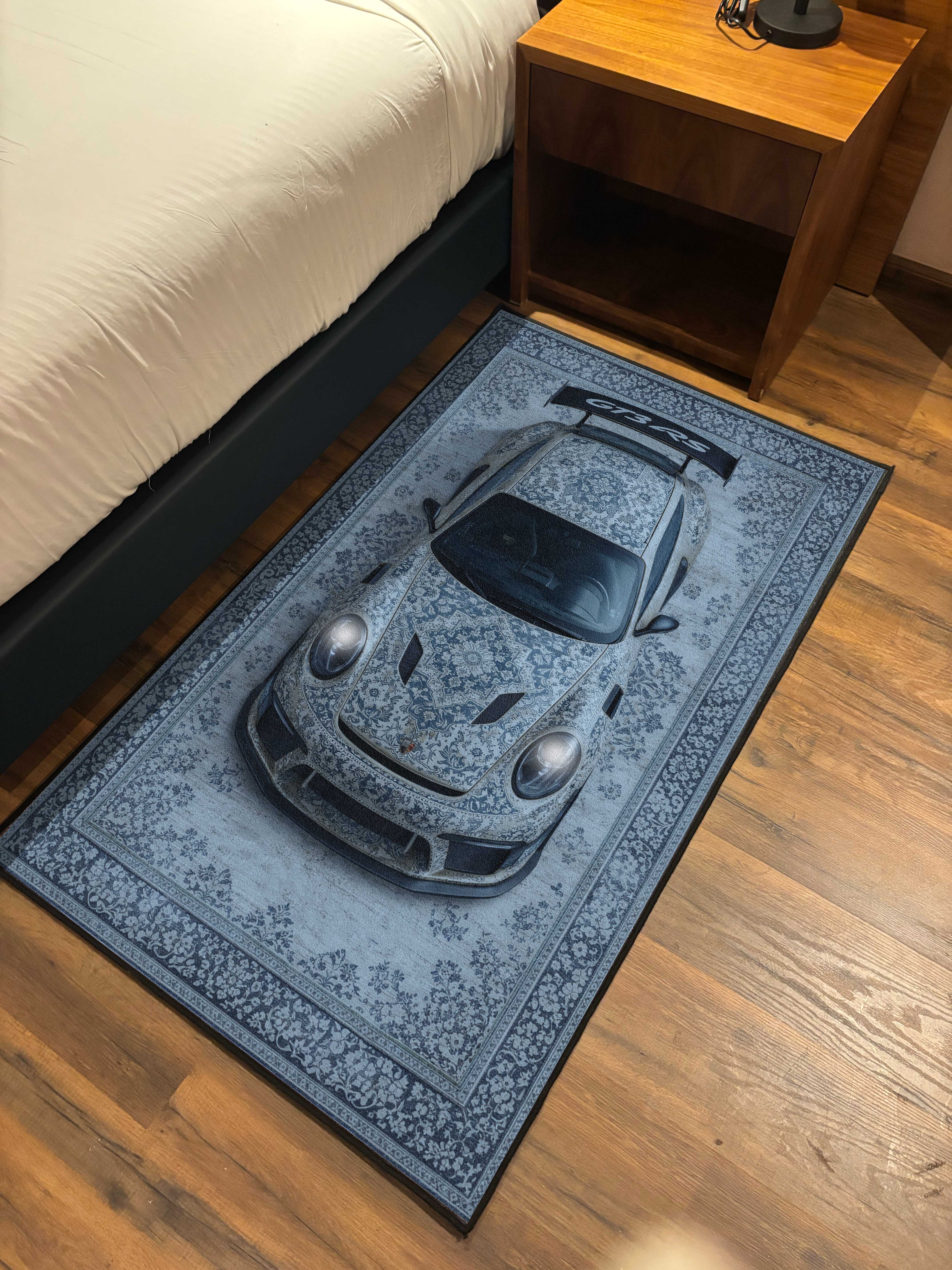 Blue Sports car traditional design Washable Rug