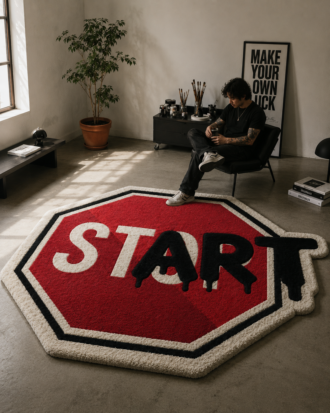 Start Stop Hand Tufted Rug by The Drip Co.