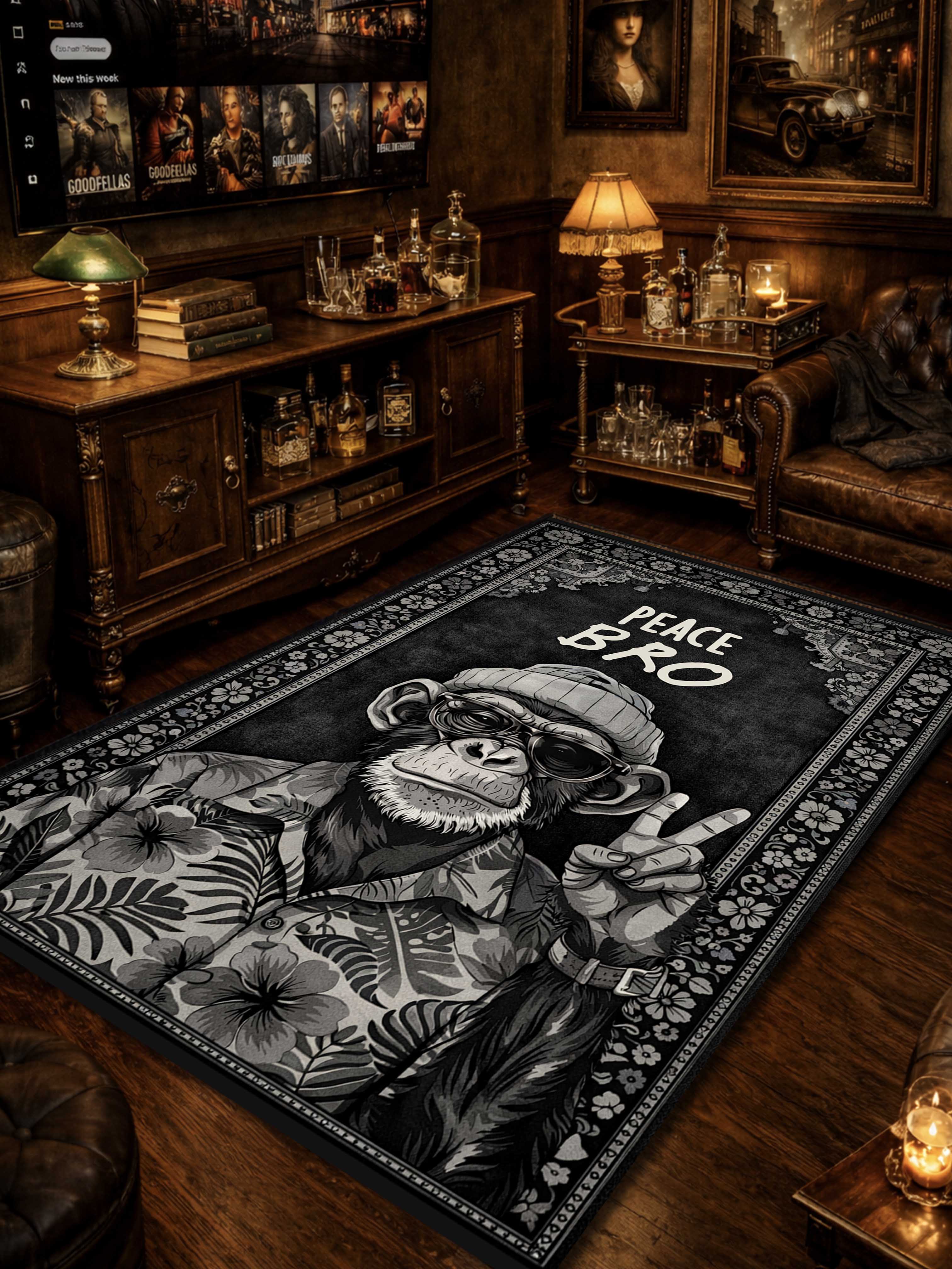 Peace Monkey Traditional Washable Rug