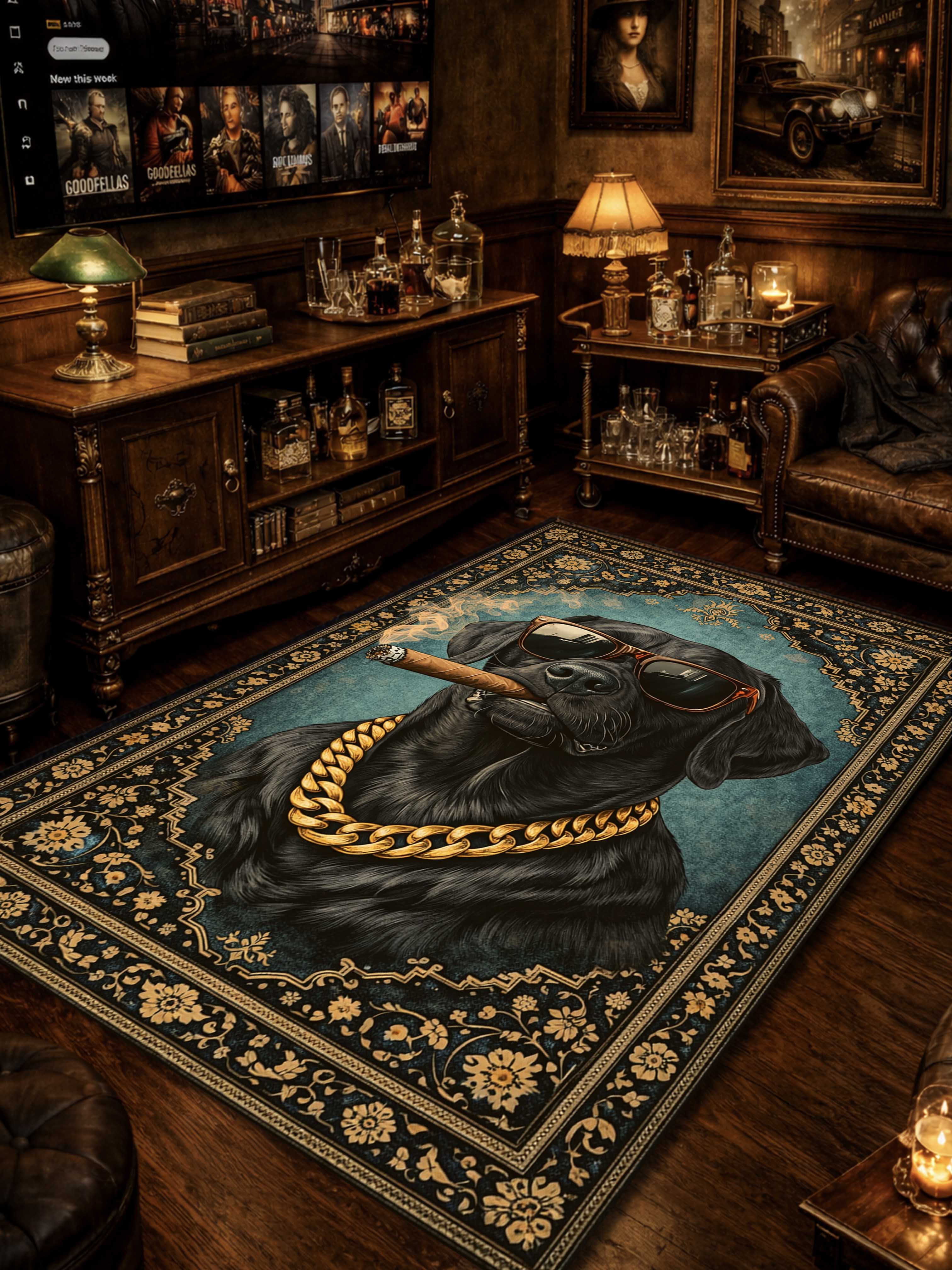 Dog Smoking Traditional Washable Rug