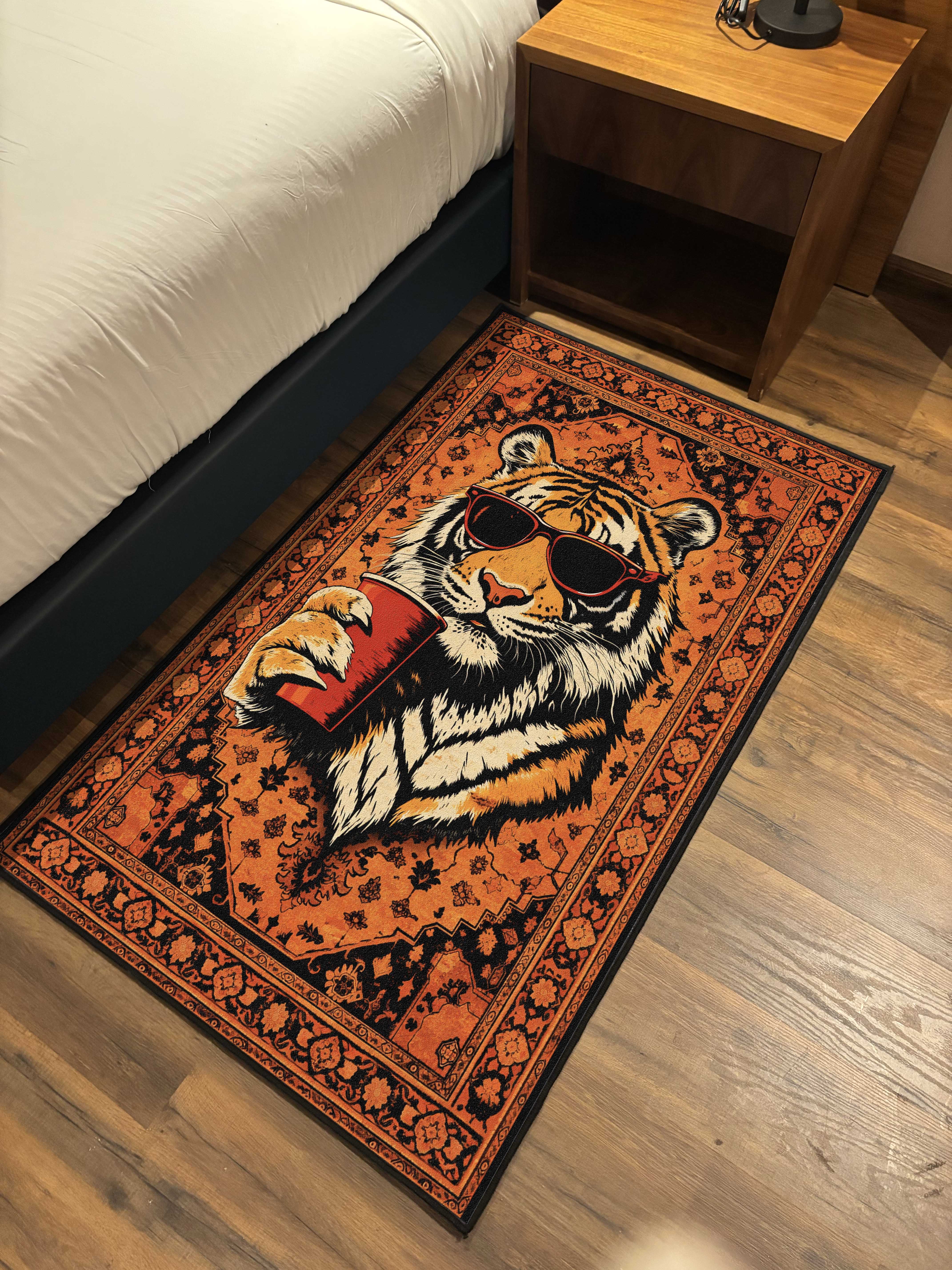 Orange Cool Tiger Traditional Washable Rug