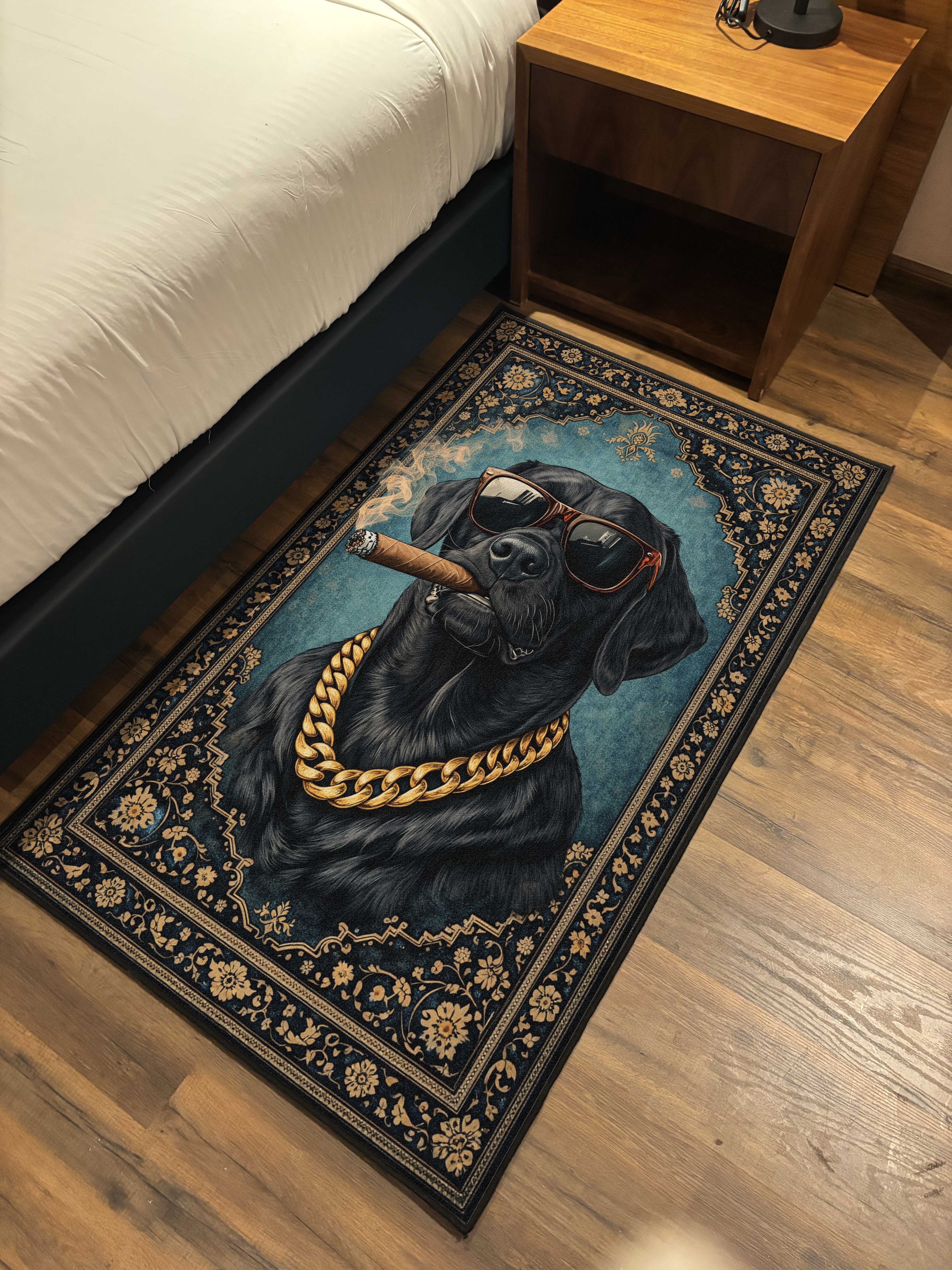 Dog Smoking Traditional Washable Rug