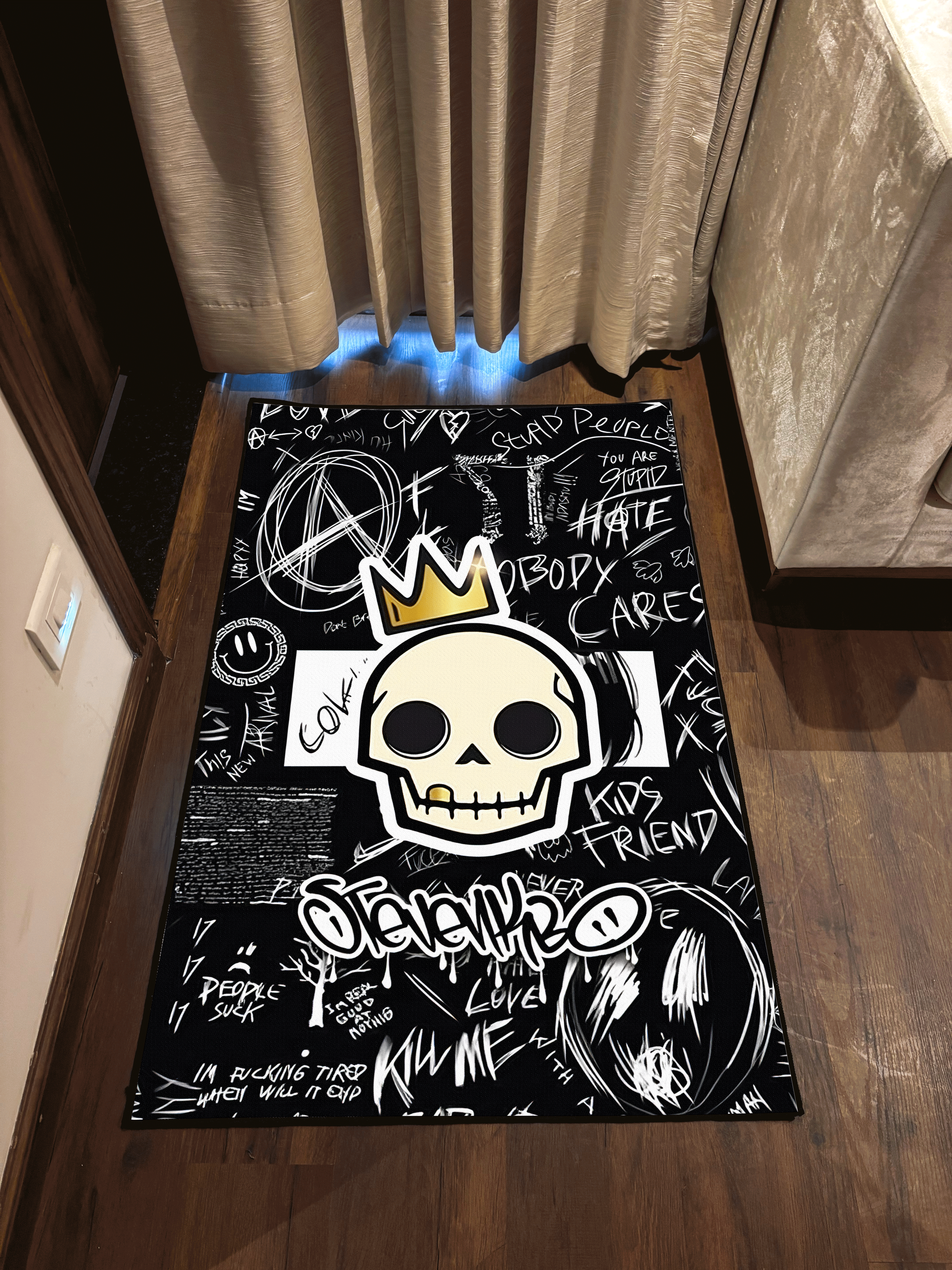 Black Skull Washable Rug