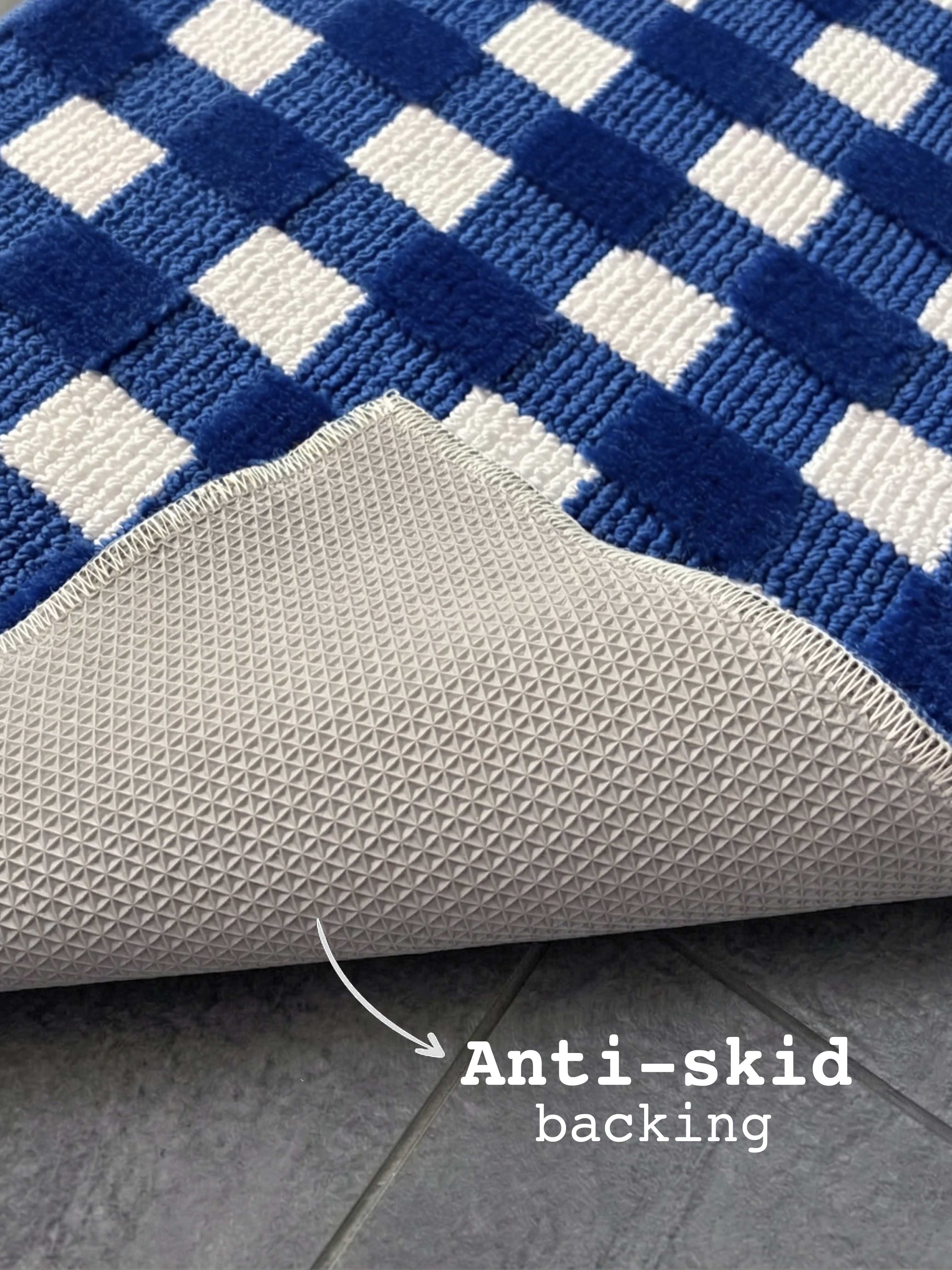 Blue & White Check high Low Bath Mat