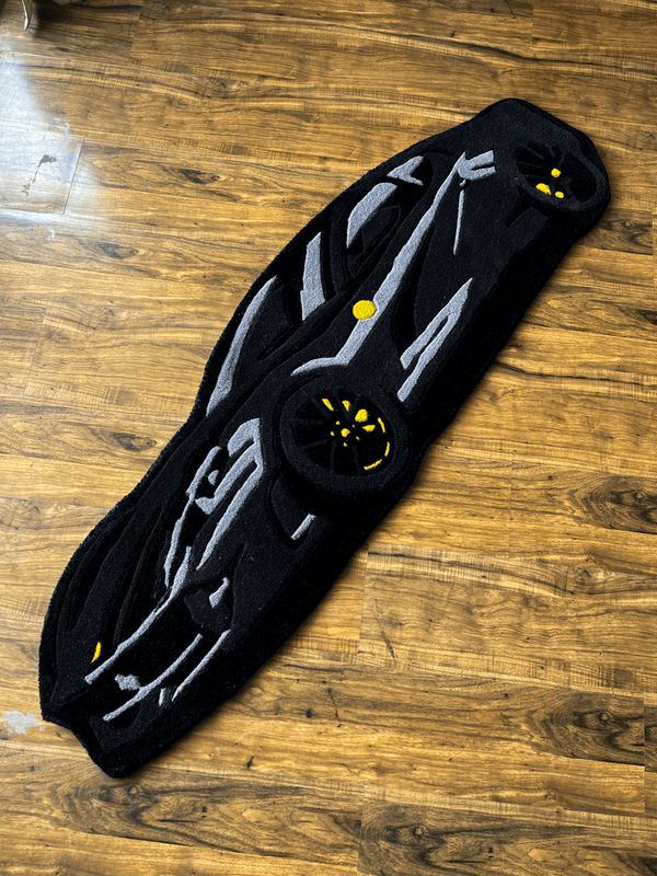 Face Rug Cars Black super Car Hand Tufted Rug