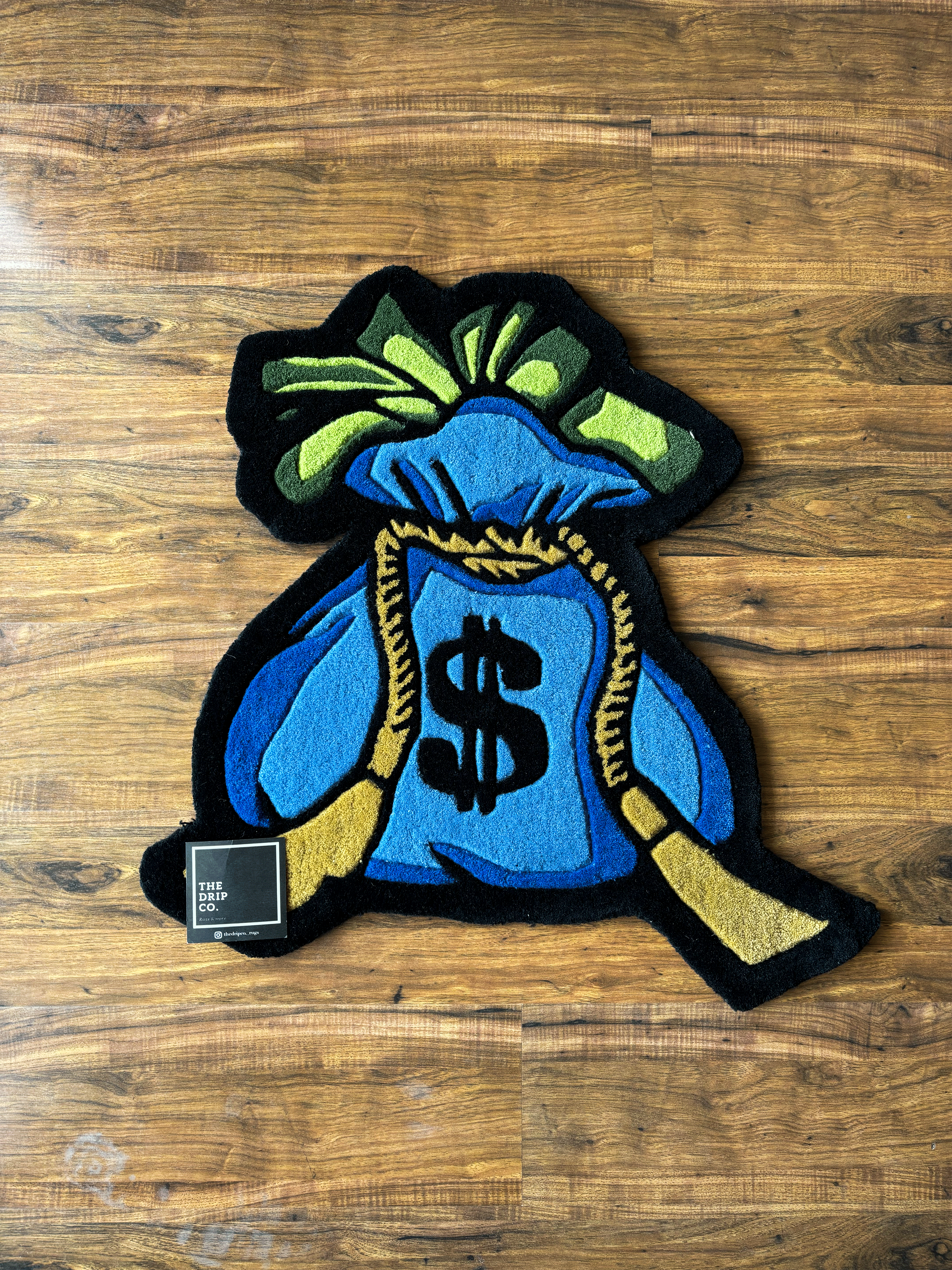 Blue Money Bag Fortune Hand Tufted Rug