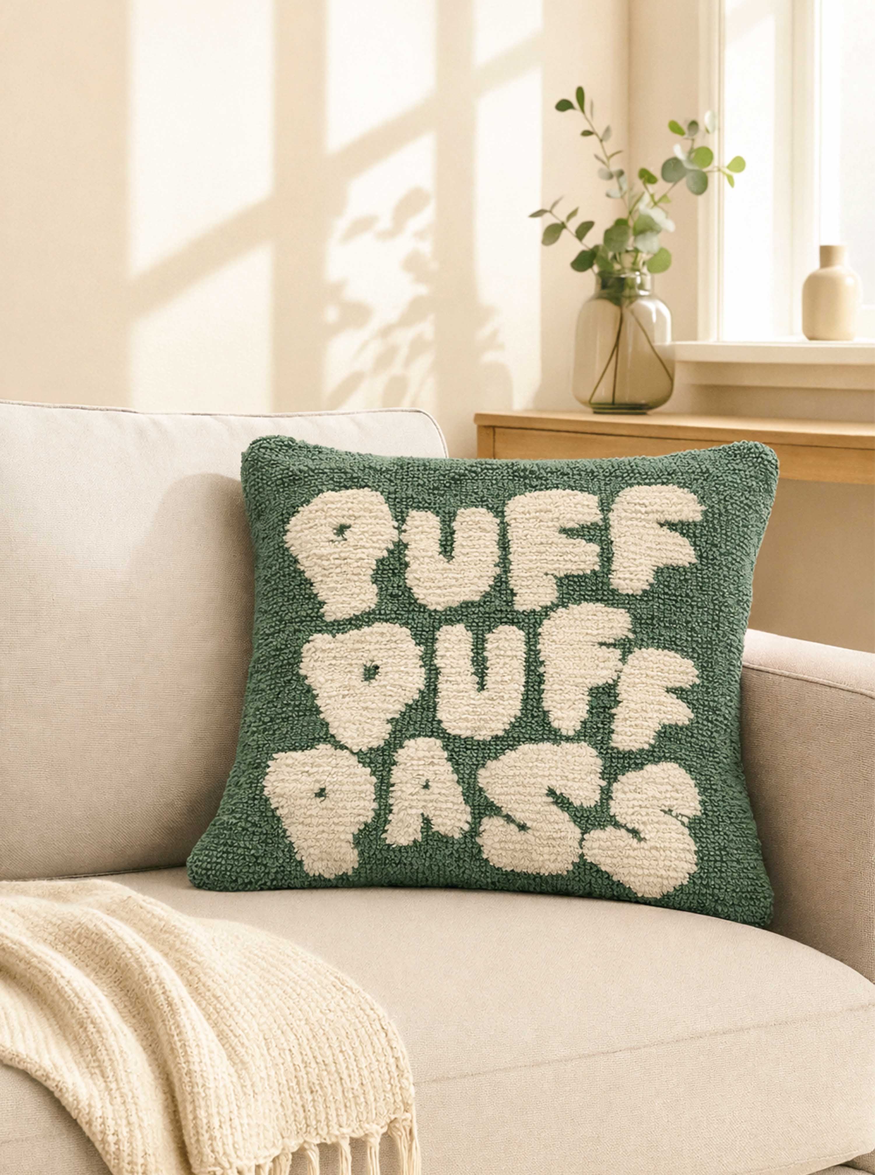 Puff Puff Pass Green cushion cover