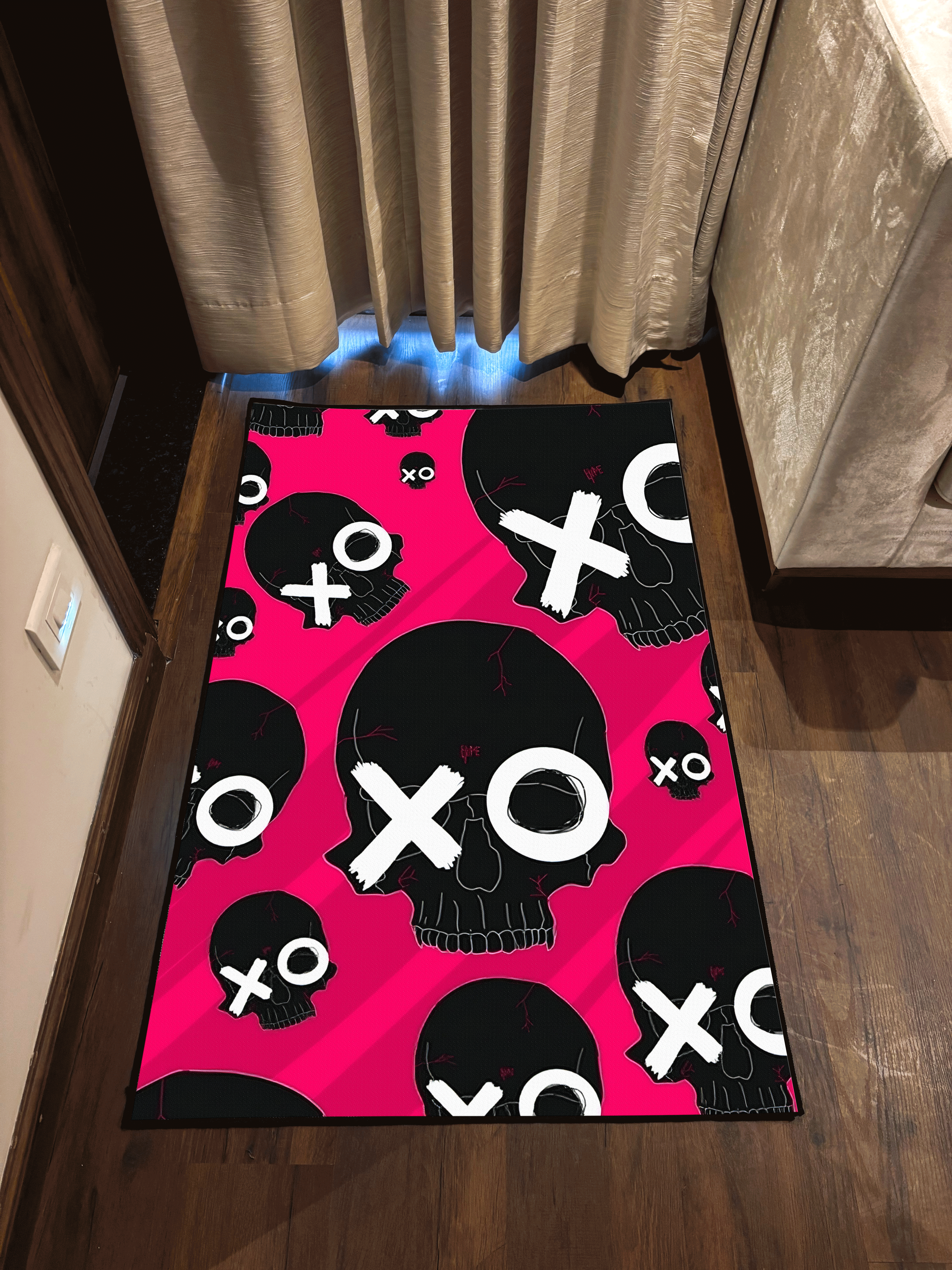 Pink Skull Washable Rug