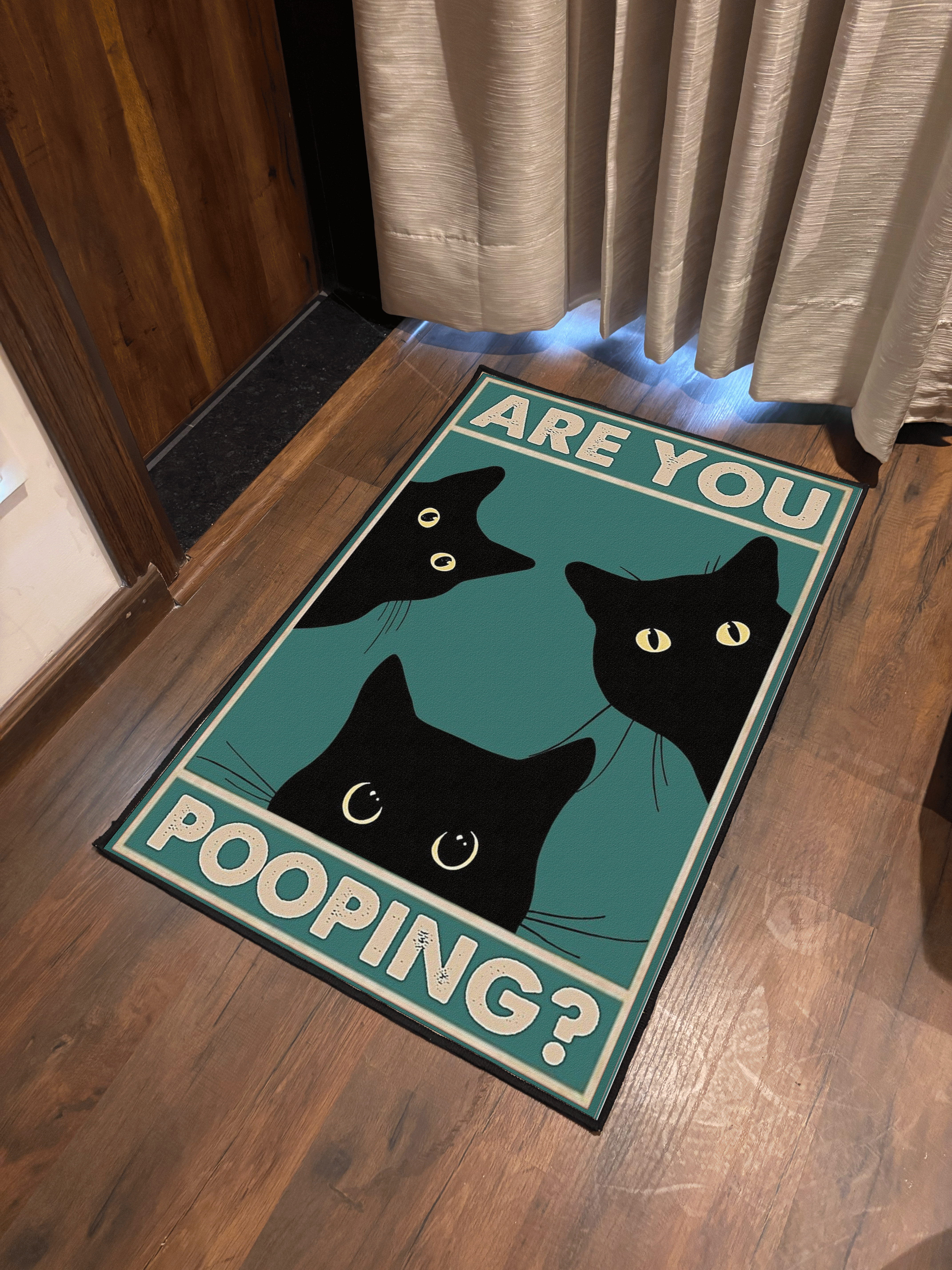 Cat Pooping Door Washable Rug by the Drip Co.