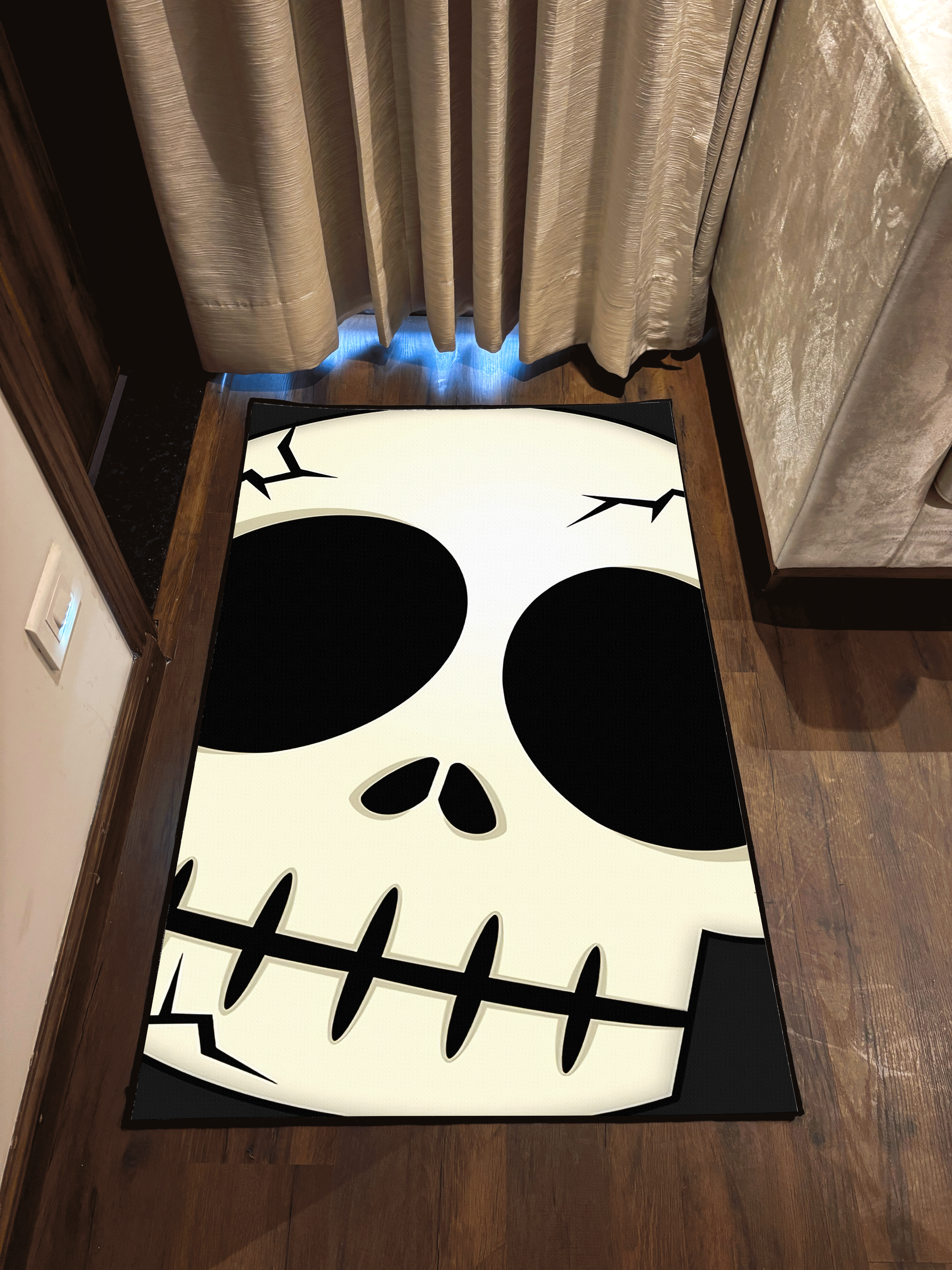 White Skull Washable Rug