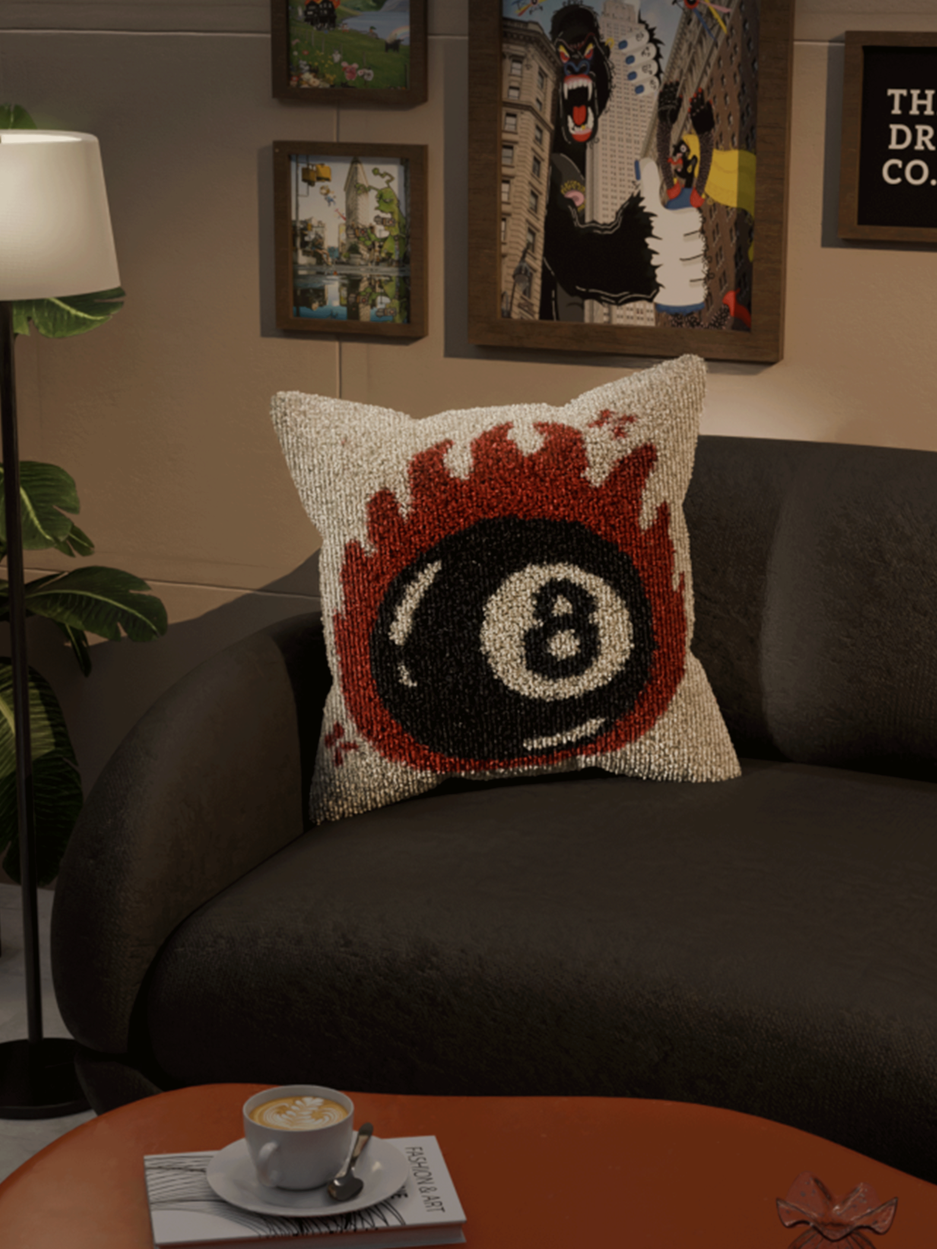8 Ball Fire cushion cover