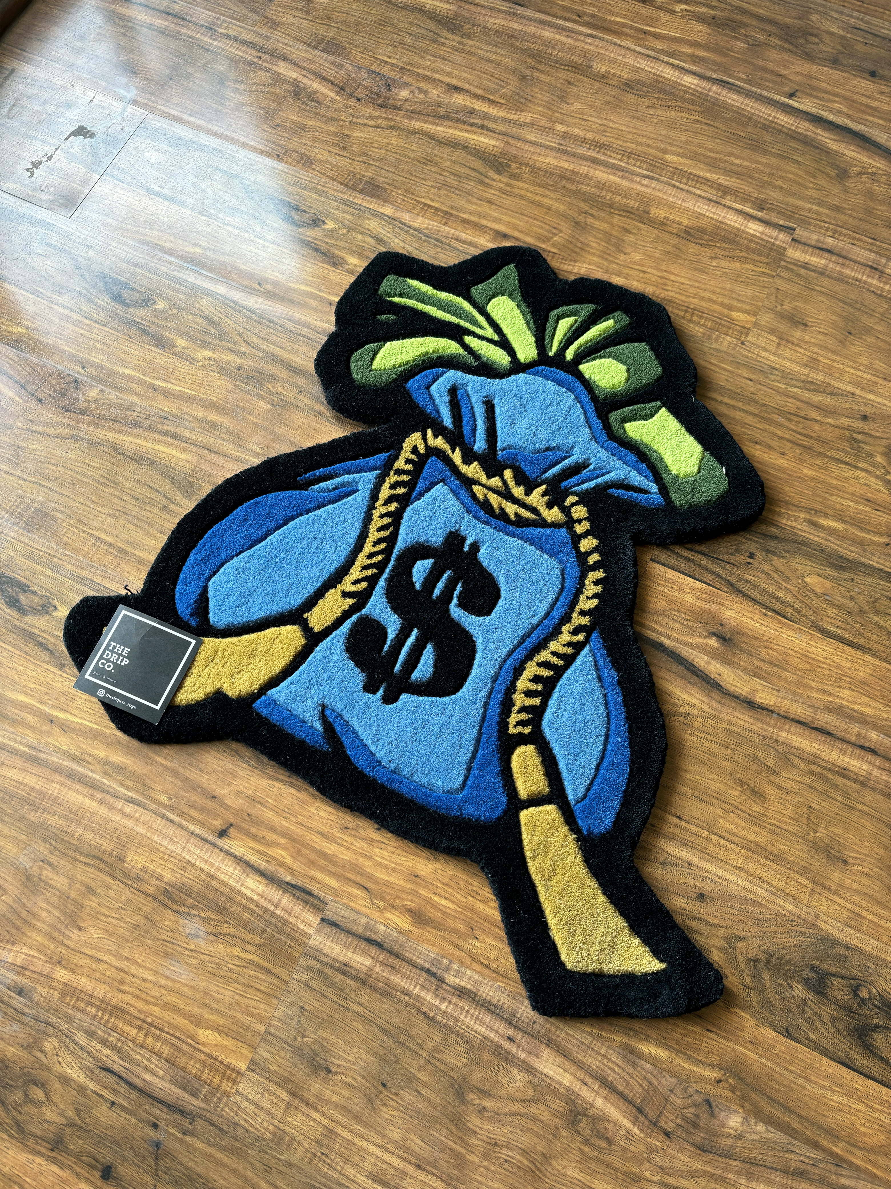 Blue Money Bag Fortune Hand Tufted Rug