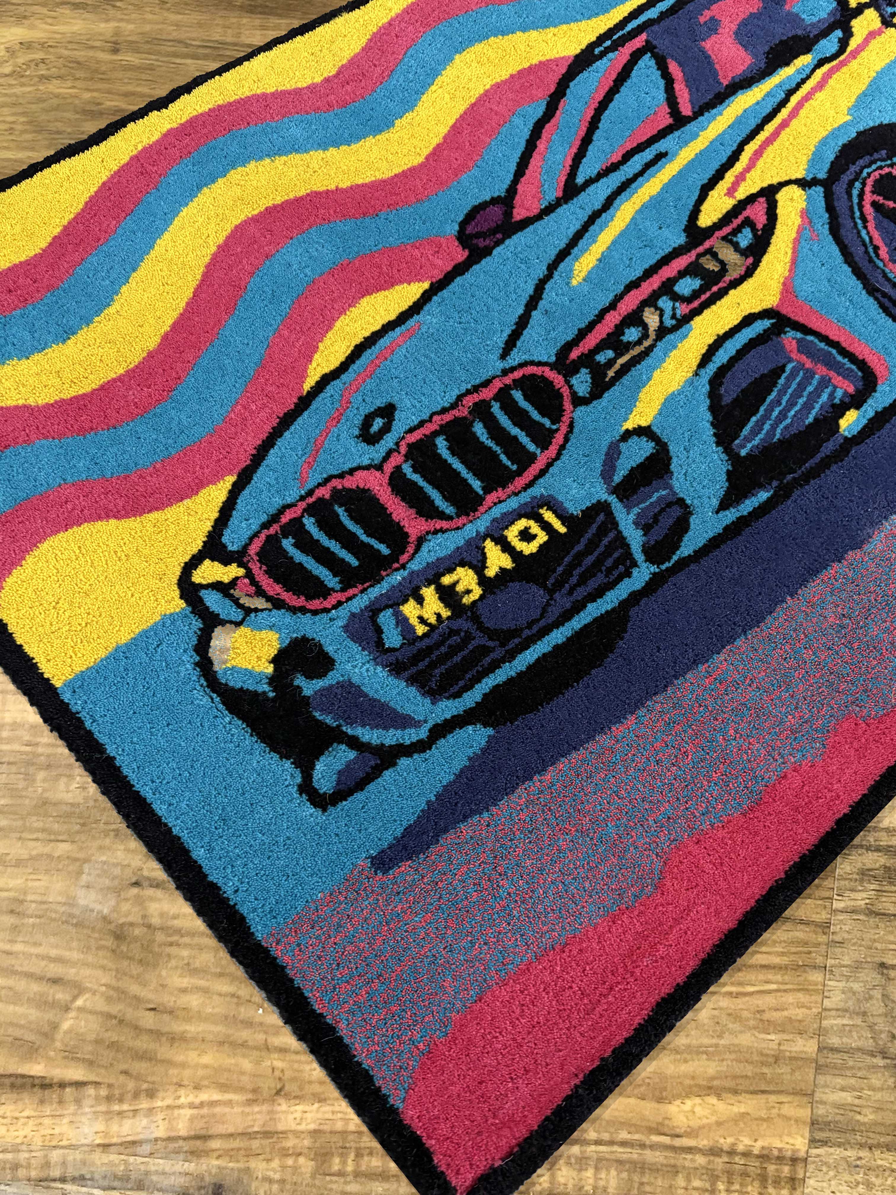 Multi Colour Car Hand tufted Rug