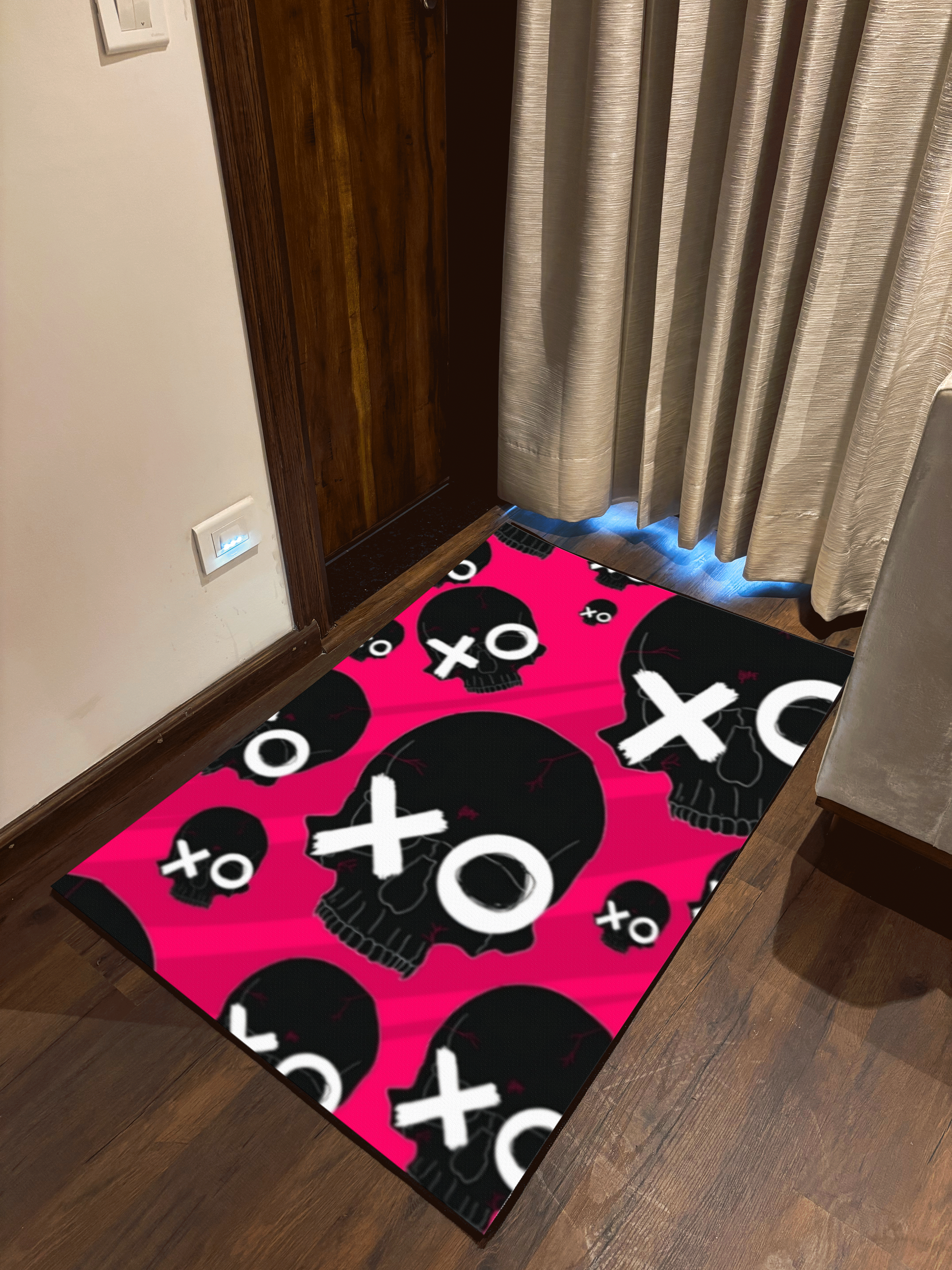 Pink Skull Washable Rug