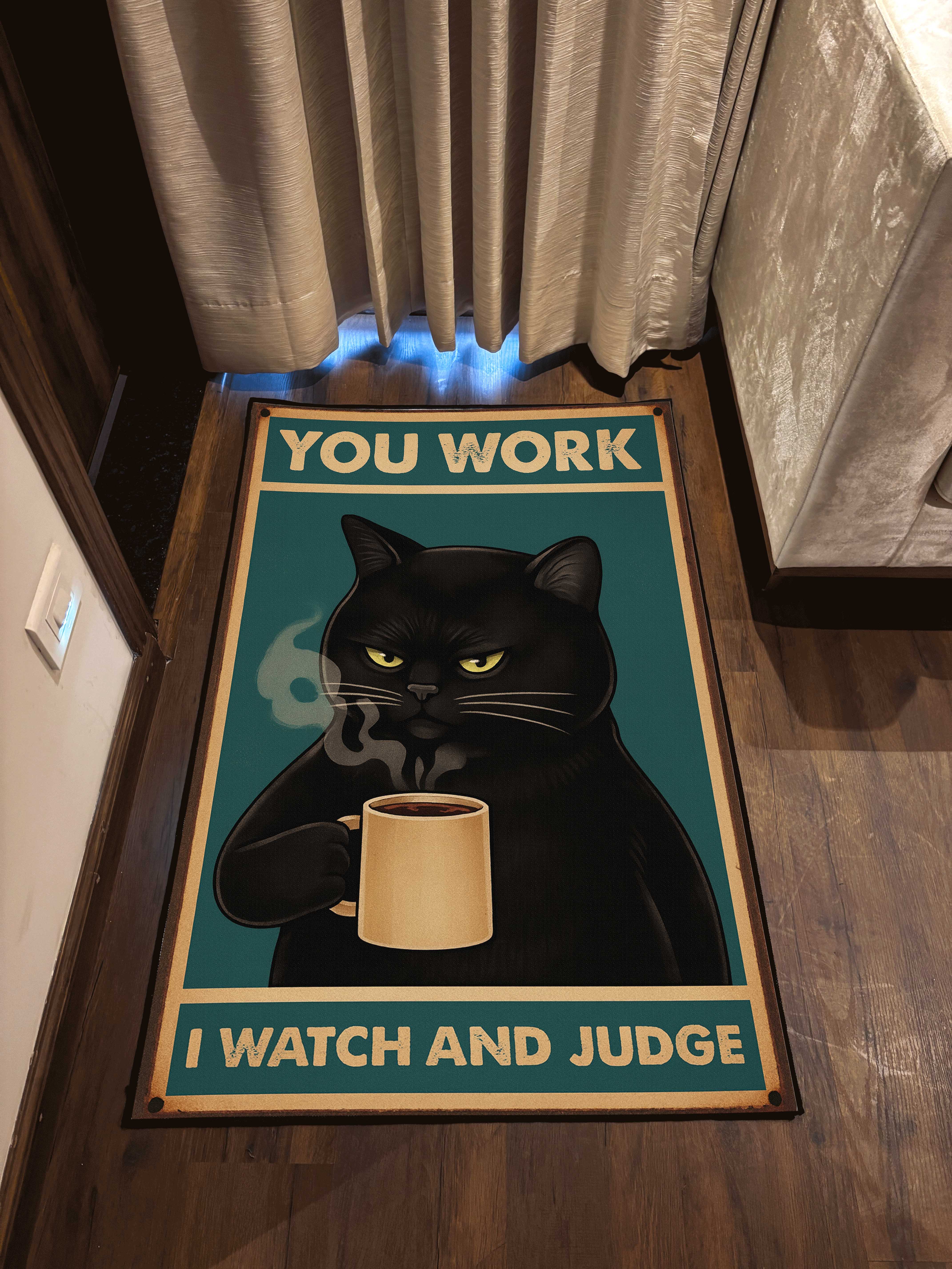Cat Working Door Washable Rug by the Drip Co.