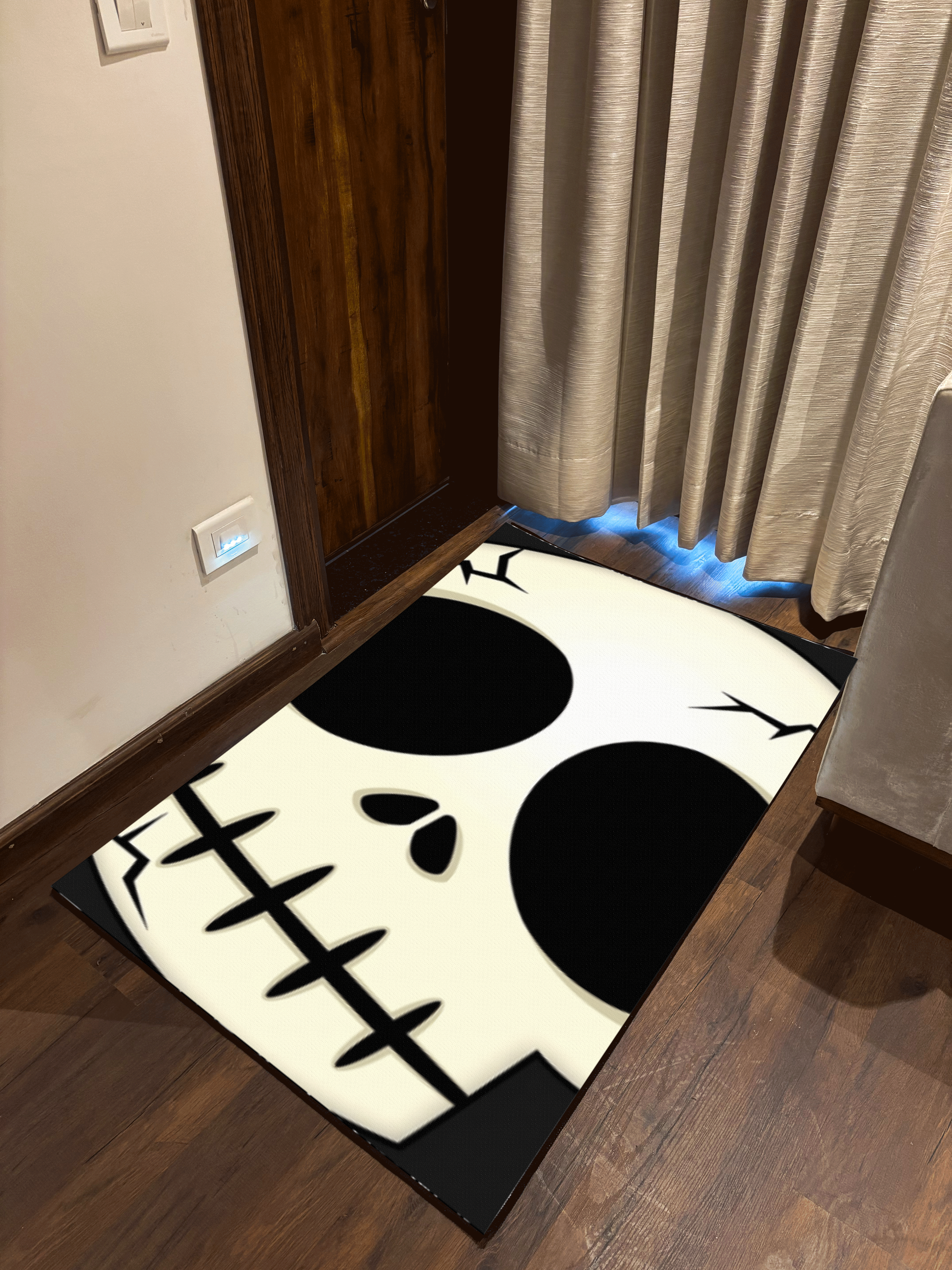 White Skull Washable Rug