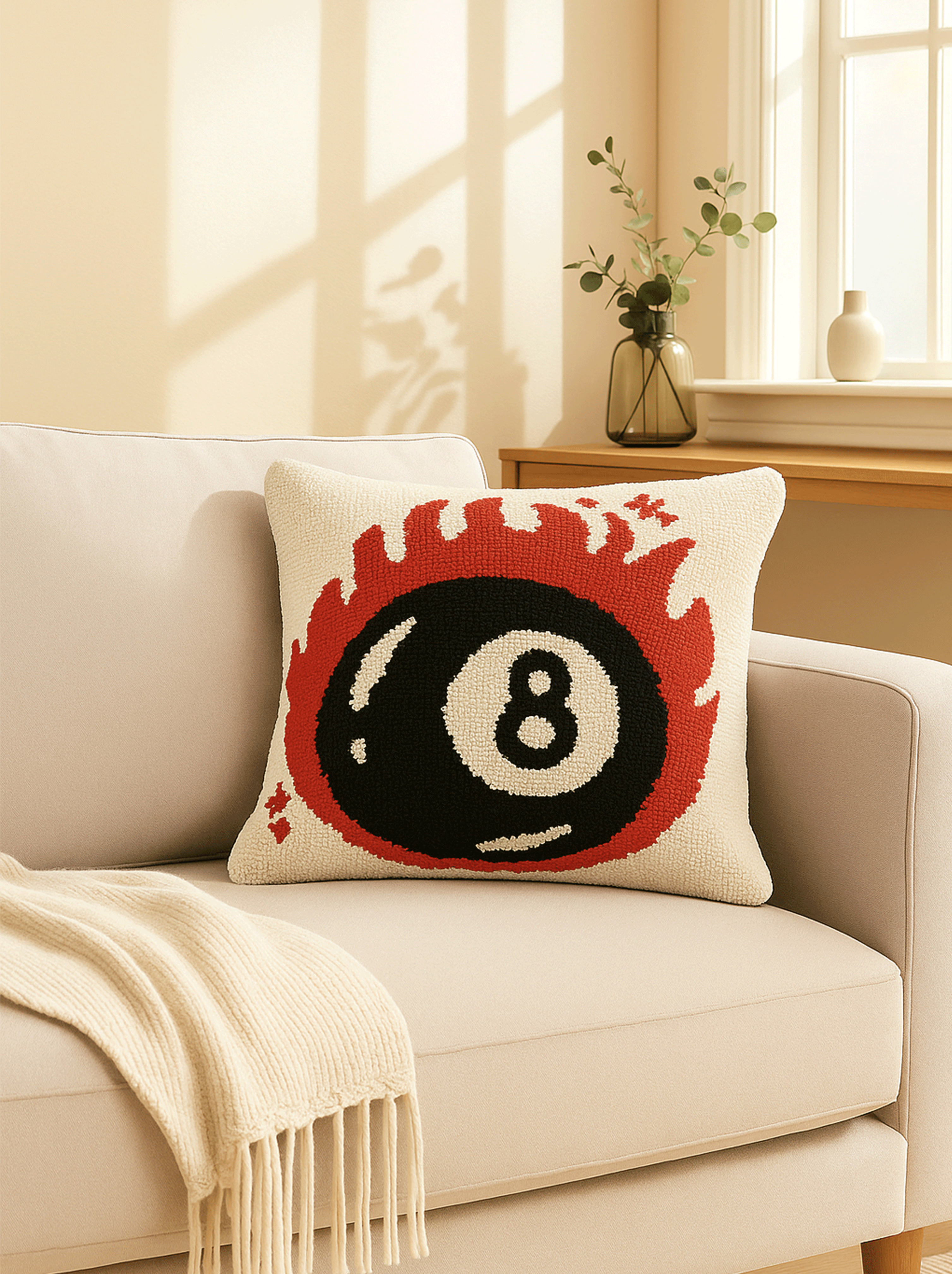 8 Ball Fire cushion cover