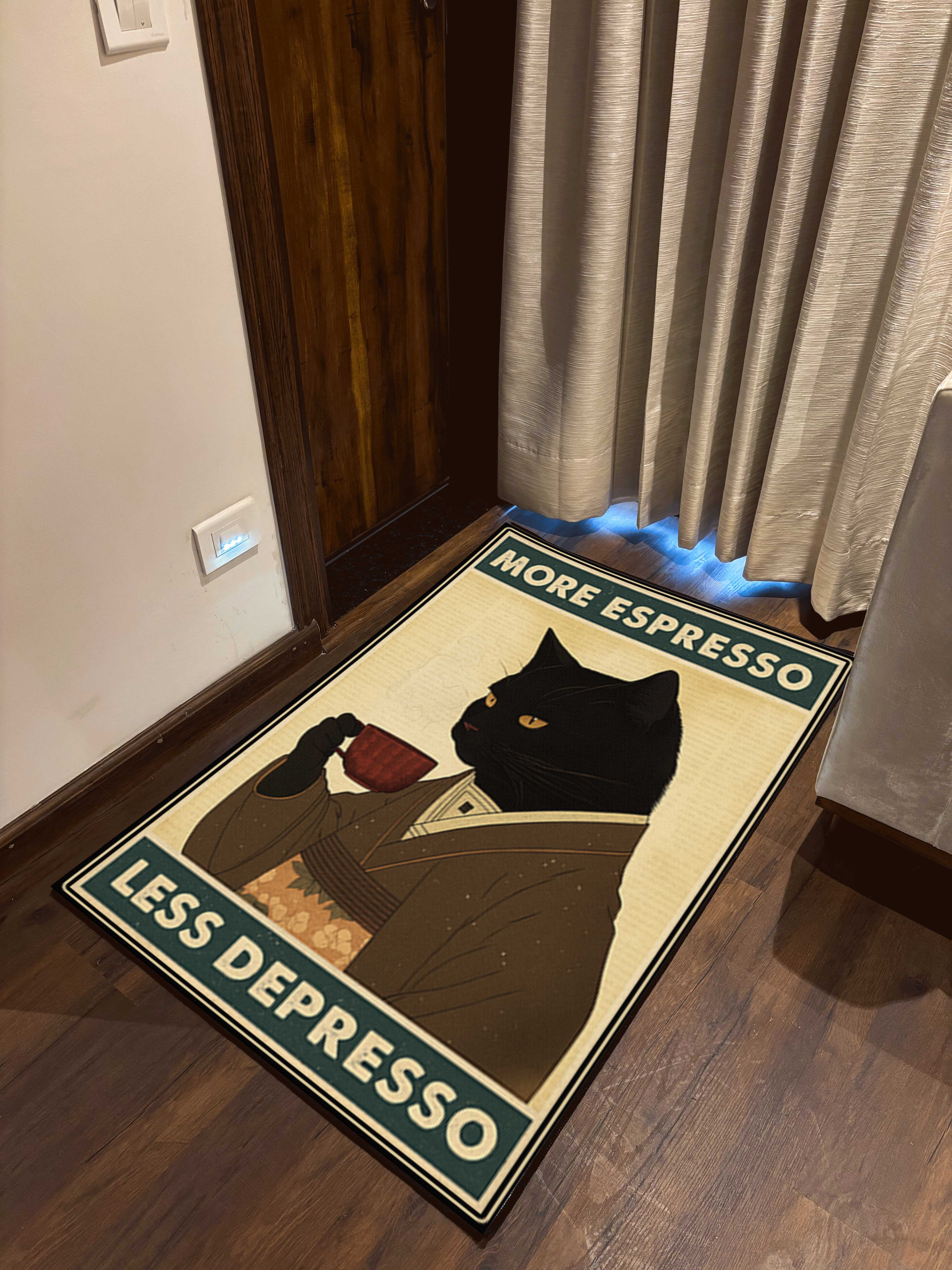 Cat Coffee Door Washable Rug by the Drip Co.