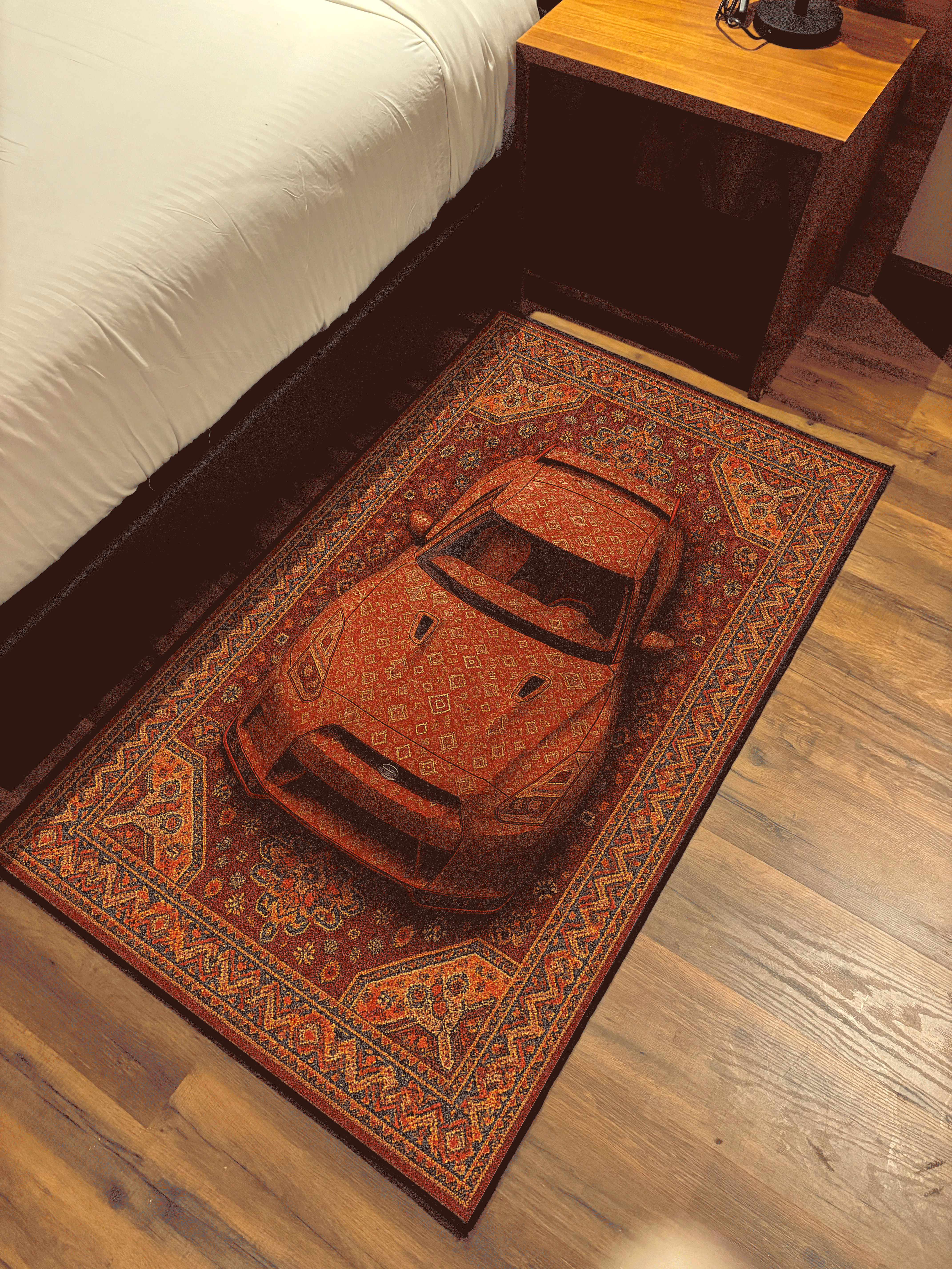 Red Racing car traditional design Washable Rug